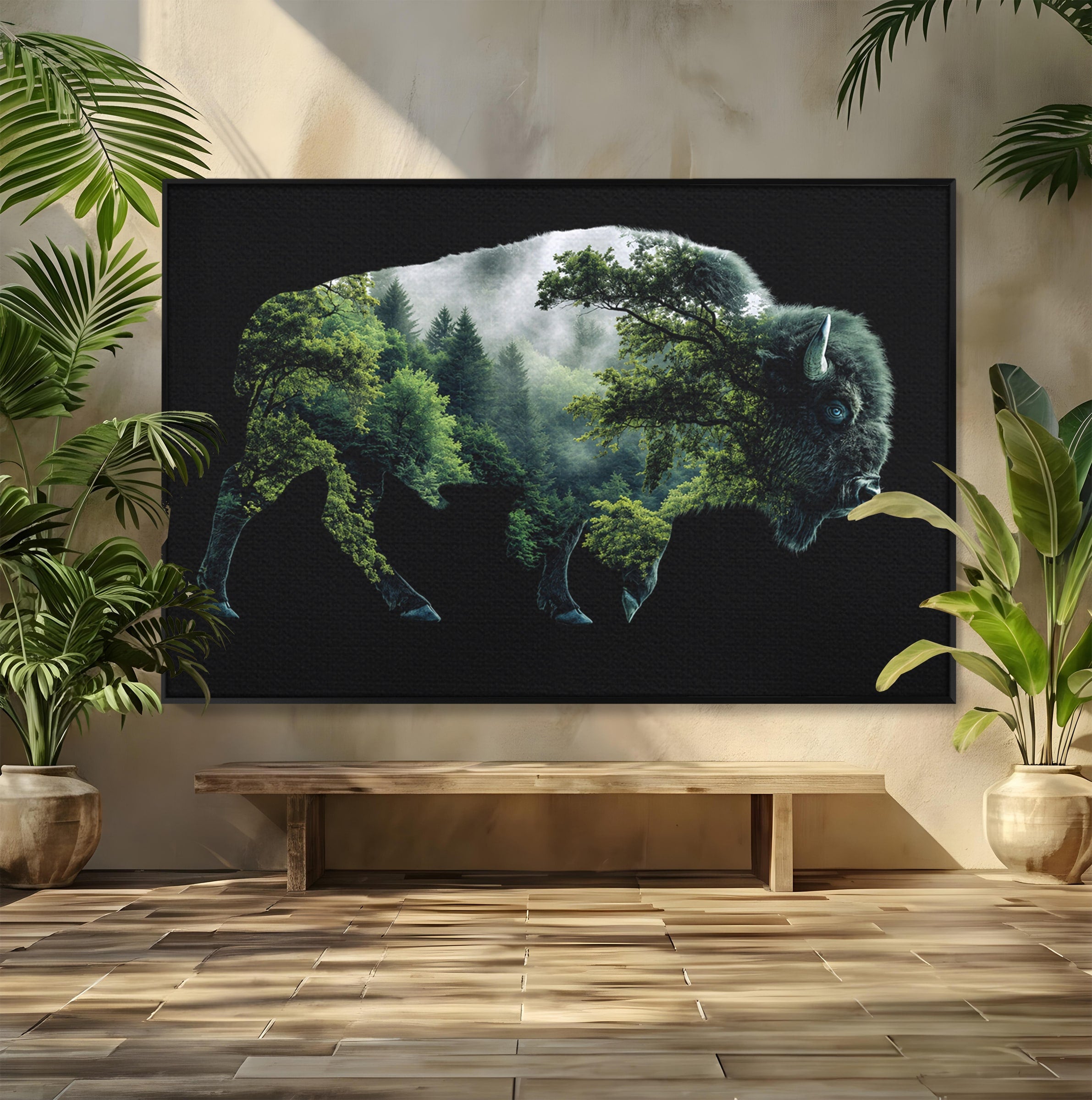 Tablou Canvas Premium LuxCanva® M1641, Bizonul Padurii, Bizon, Padure, Natura, Animale, Living, Culori Vibrante