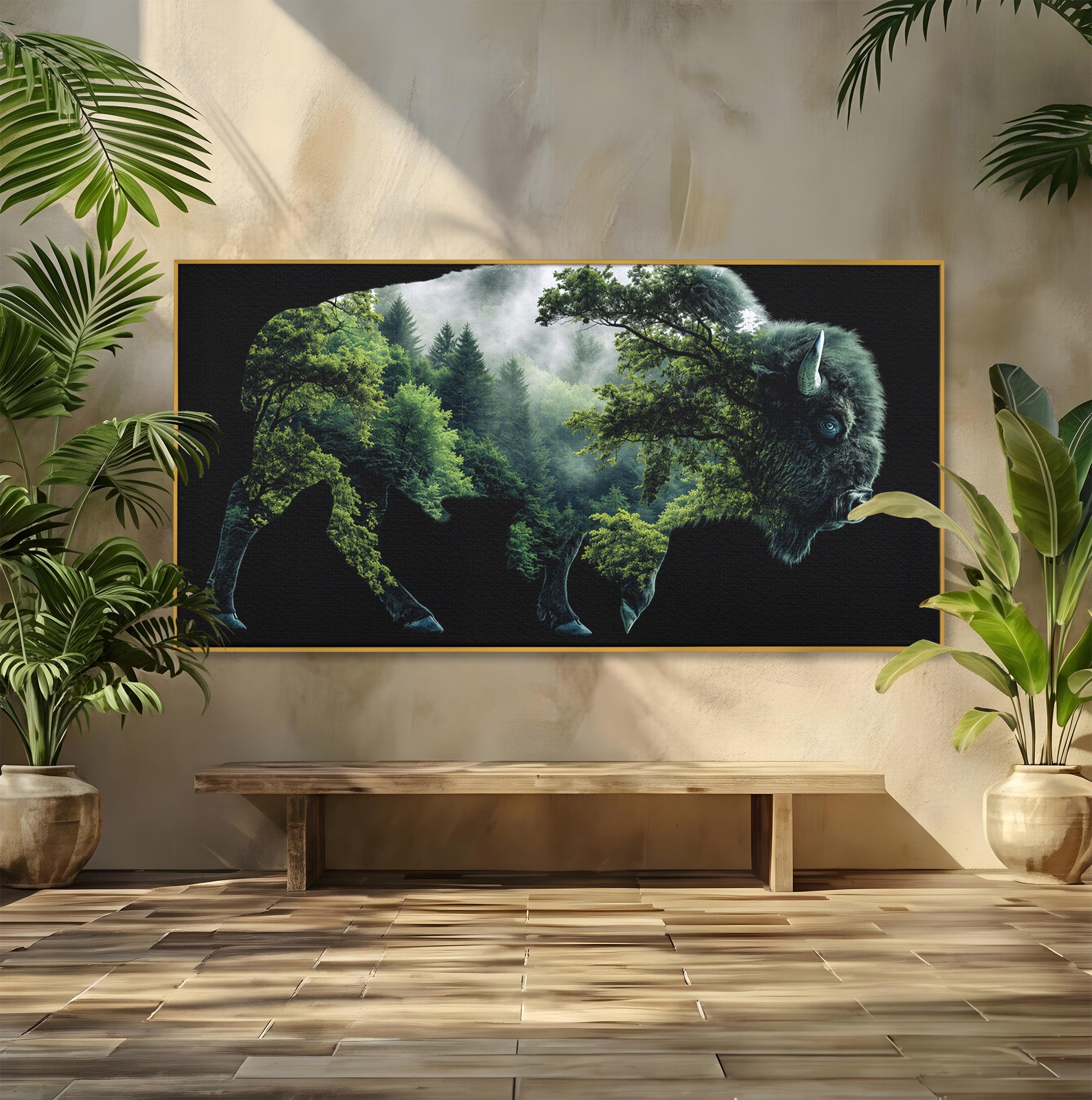 Tablou Canvas Premium LuxCanva® M1641, Bizonul Padurii, Bizon, Padure, Natura, Animale, Living, Culori Vibrante