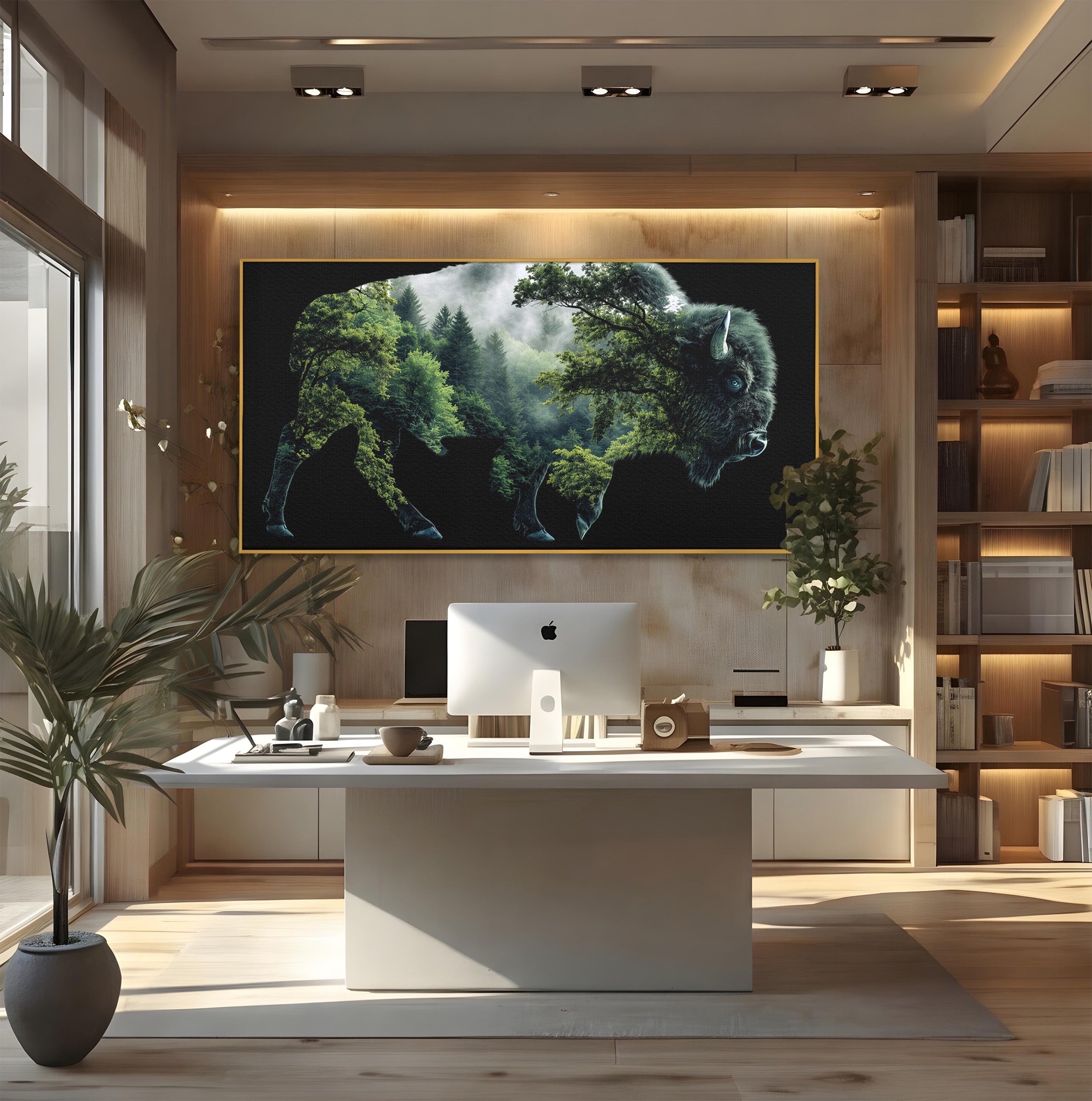 Tablou Canvas Premium LuxCanva® M1641, Bizonul Padurii, Bizon, Padure, Natura, Animale, Living, Culori Vibrante