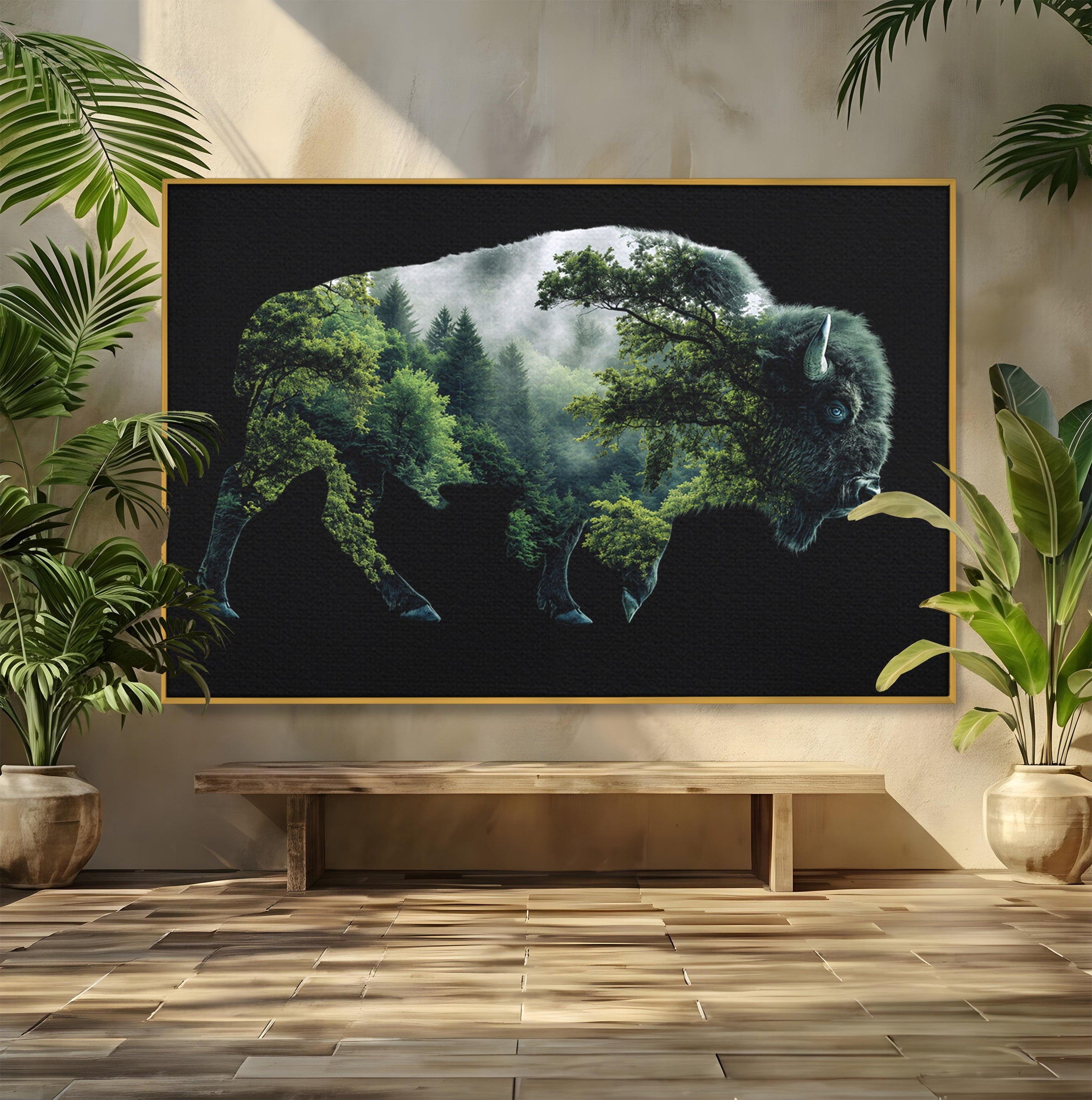 Tablou Canvas Premium LuxCanva® M1641, Bizonul Padurii, Bizon, Padure, Natura, Animale, Living, Culori Vibrante