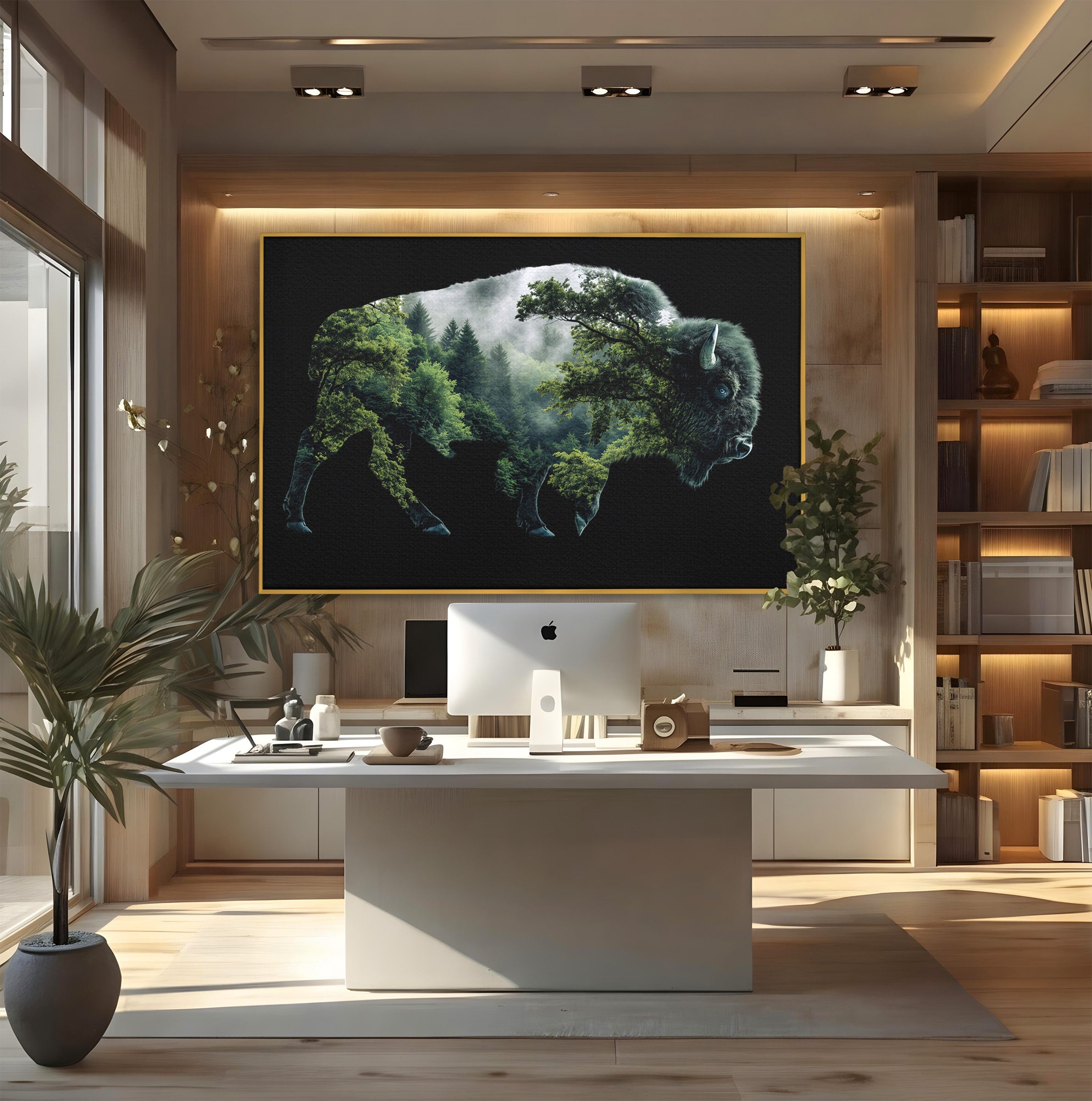 Tablou Canvas Premium LuxCanva® M1641, Bizonul Padurii, Bizon, Padure, Natura, Animale, Living, Culori Vibrante