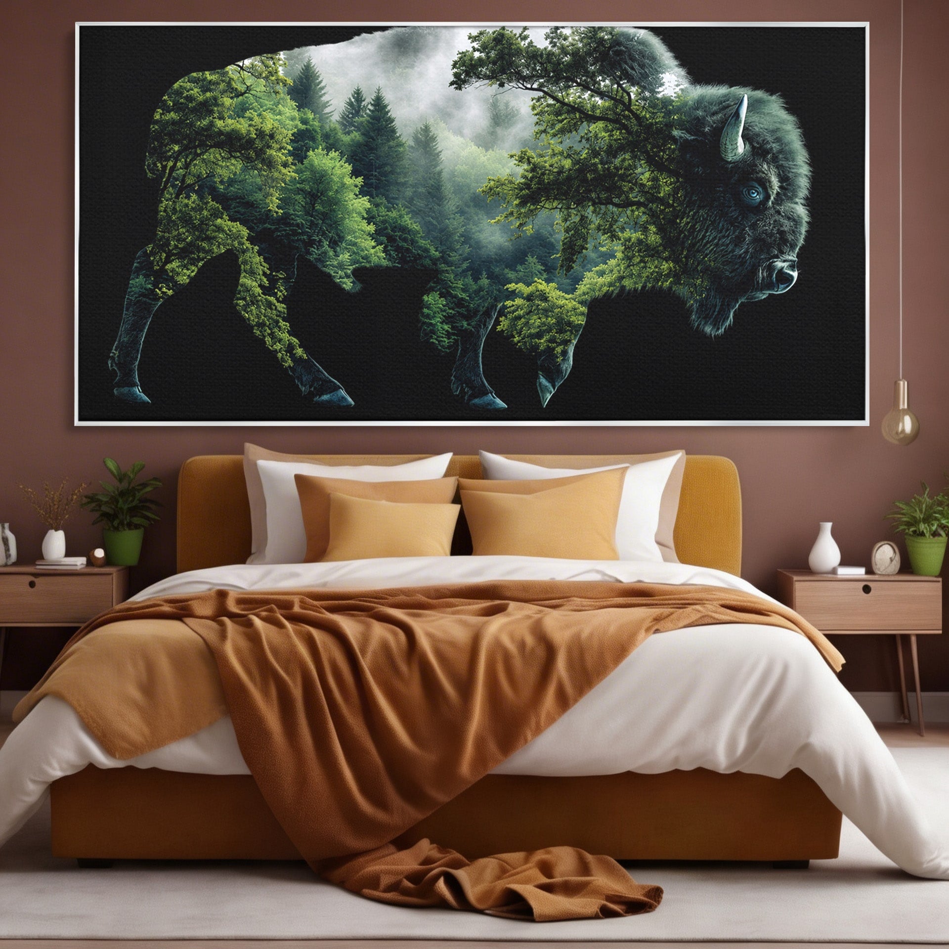 Tablou Canvas Premium LuxCanva® M1641, Bizonul Padurii, Bizon, Padure, Natura, Animale, Living, Culori Vibrante