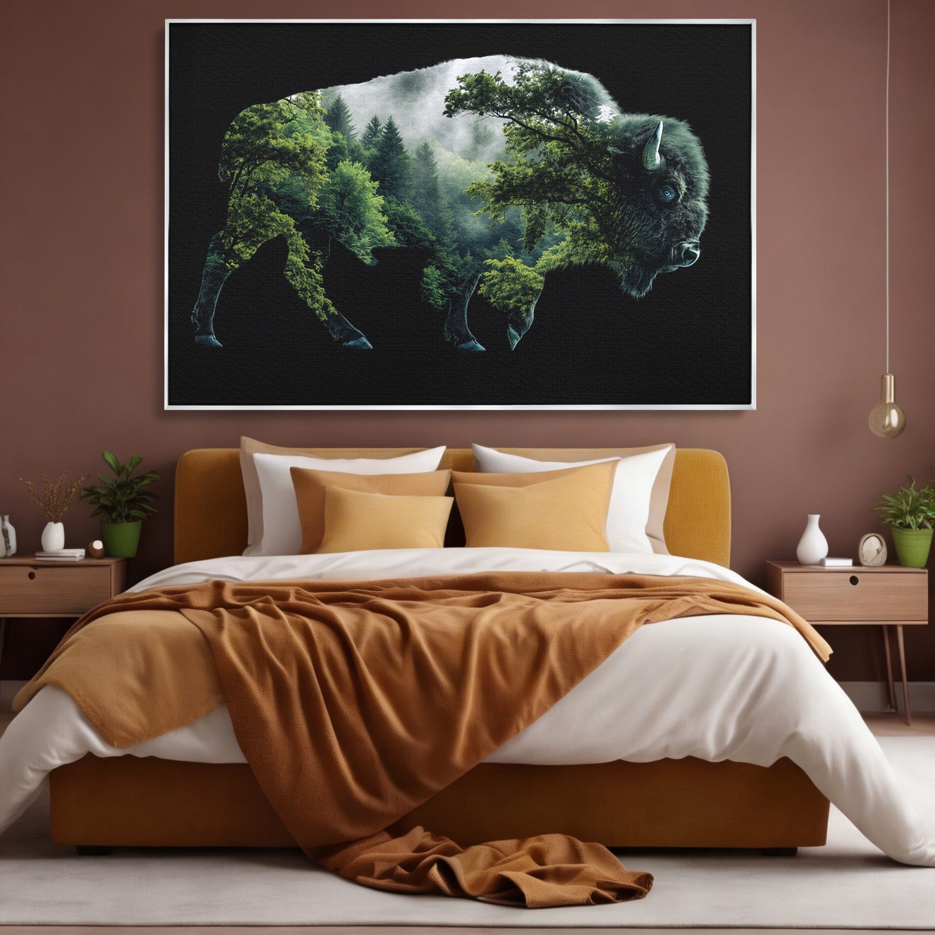 Tablou Canvas Premium LuxCanva® M1641, Bizonul Padurii, Bizon, Padure, Natura, Animale, Living, Culori Vibrante