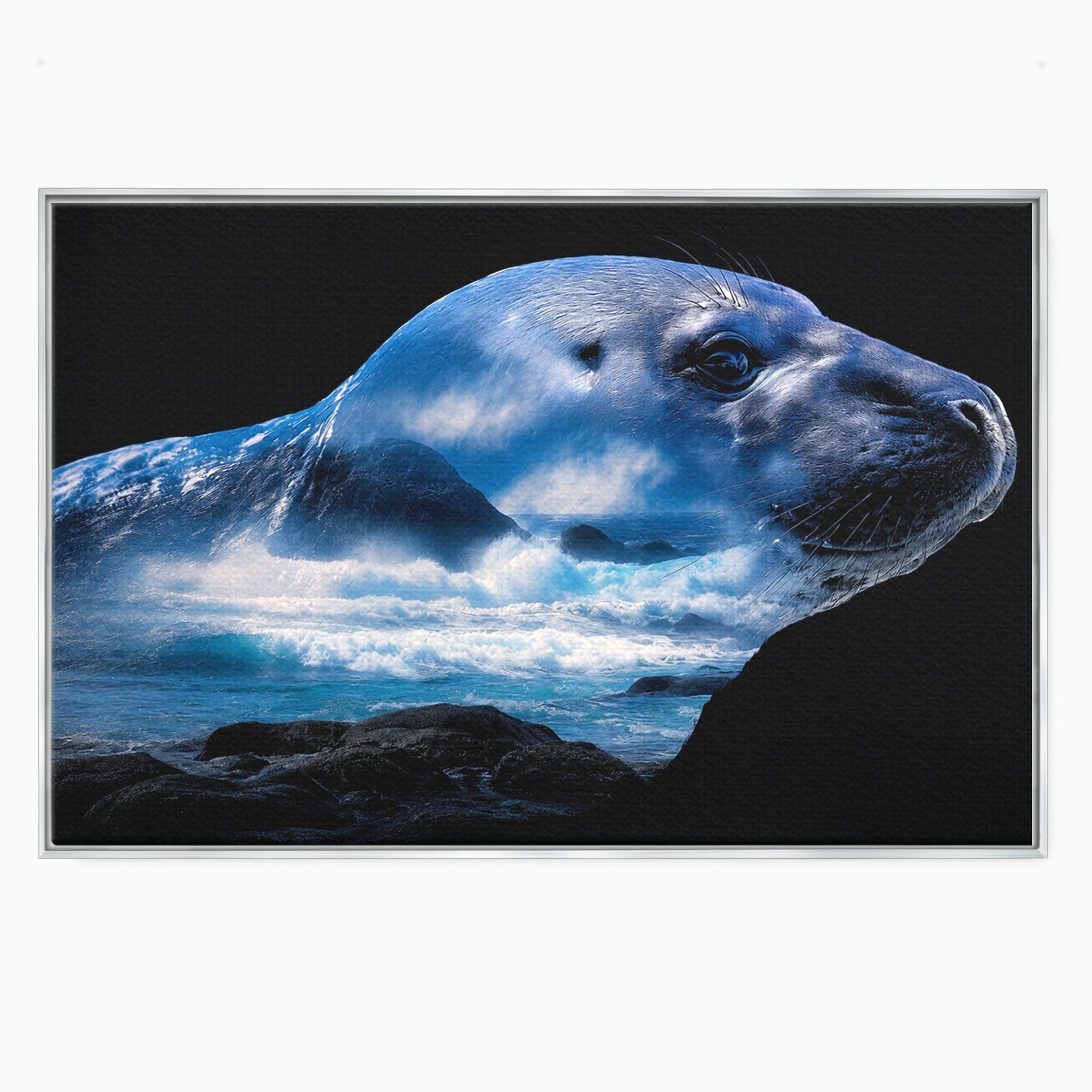 Tablou Canvas Premium LuxCanva® M1642, Foca Si Oceanul, Foca, Ocean, Natura, Peisaj Marin, Birou, Culori Vibrante