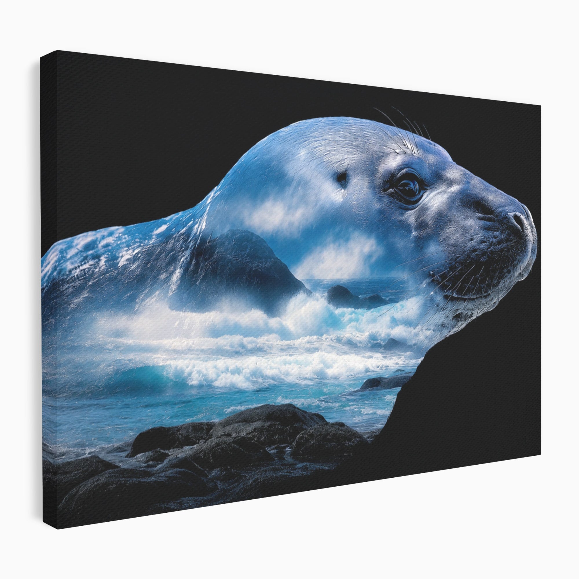 Tablou Canvas Premium LuxCanva® M1642, Foca Si Oceanul, Foca, Ocean, Natura, Peisaj Marin, Birou, Culori Vibrante