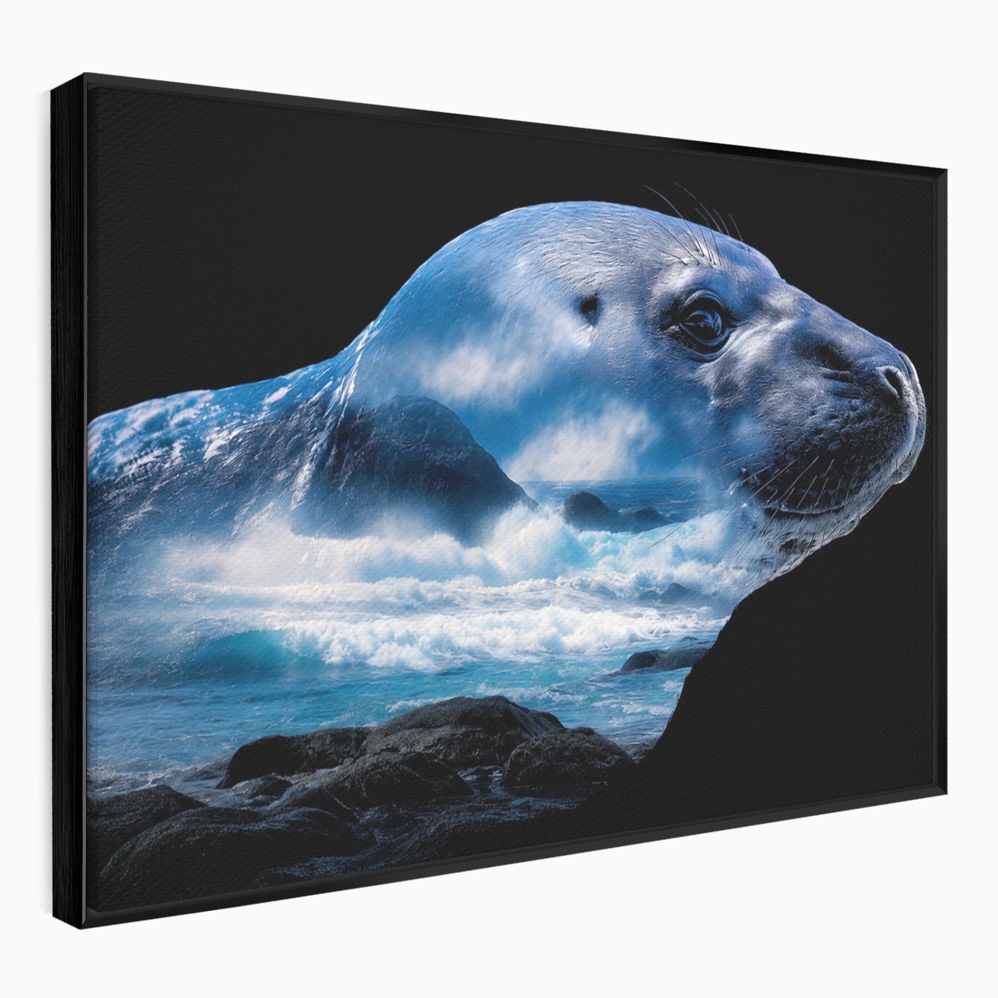 Tablou Canvas Premium LuxCanva® M1642, Foca Si Oceanul, Foca, Ocean, Natura, Peisaj Marin, Birou, Culori Vibrante
