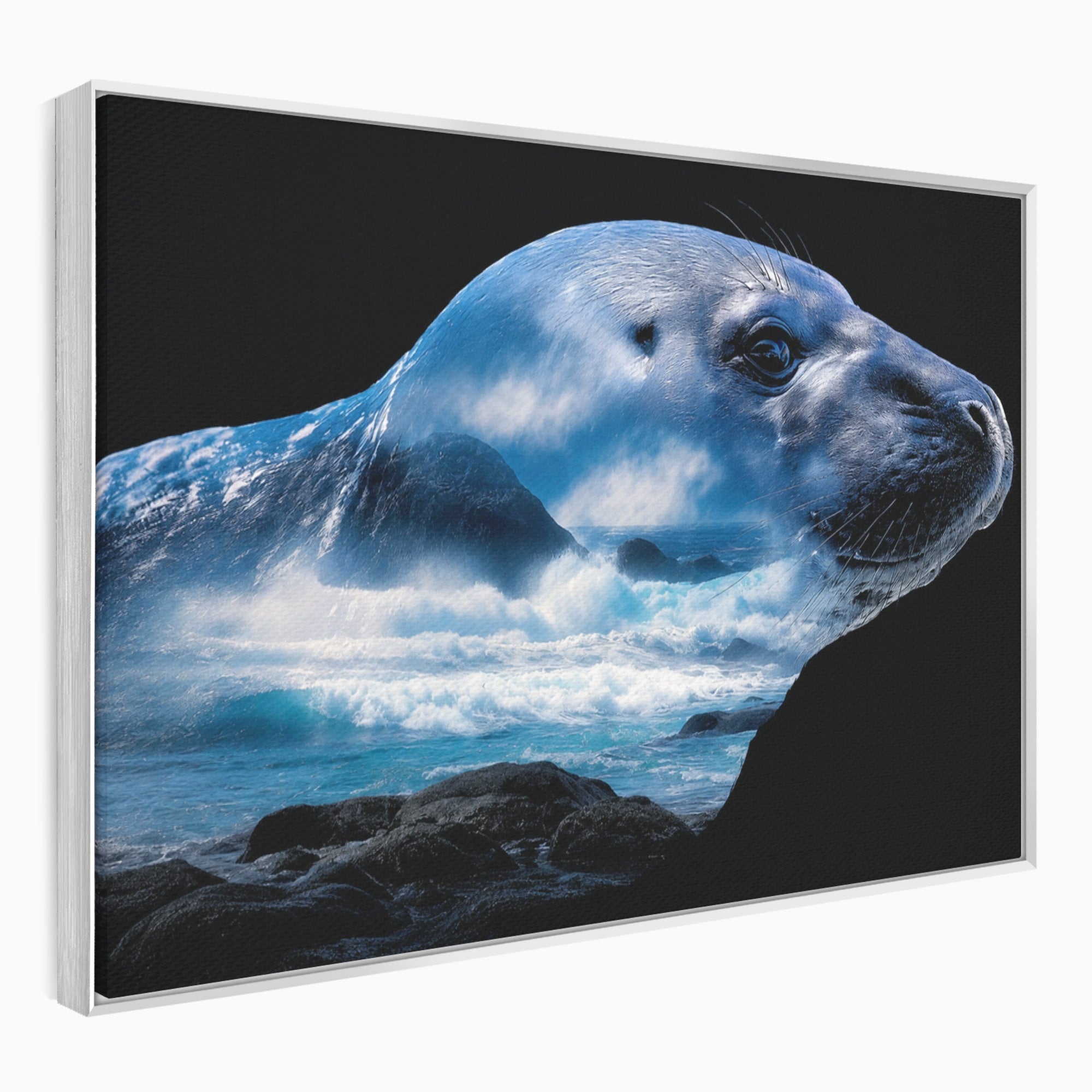 Tablou Canvas Premium LuxCanva® M1642, Foca Si Oceanul, Foca, Ocean, Natura, Peisaj Marin, Birou, Culori Vibrante
