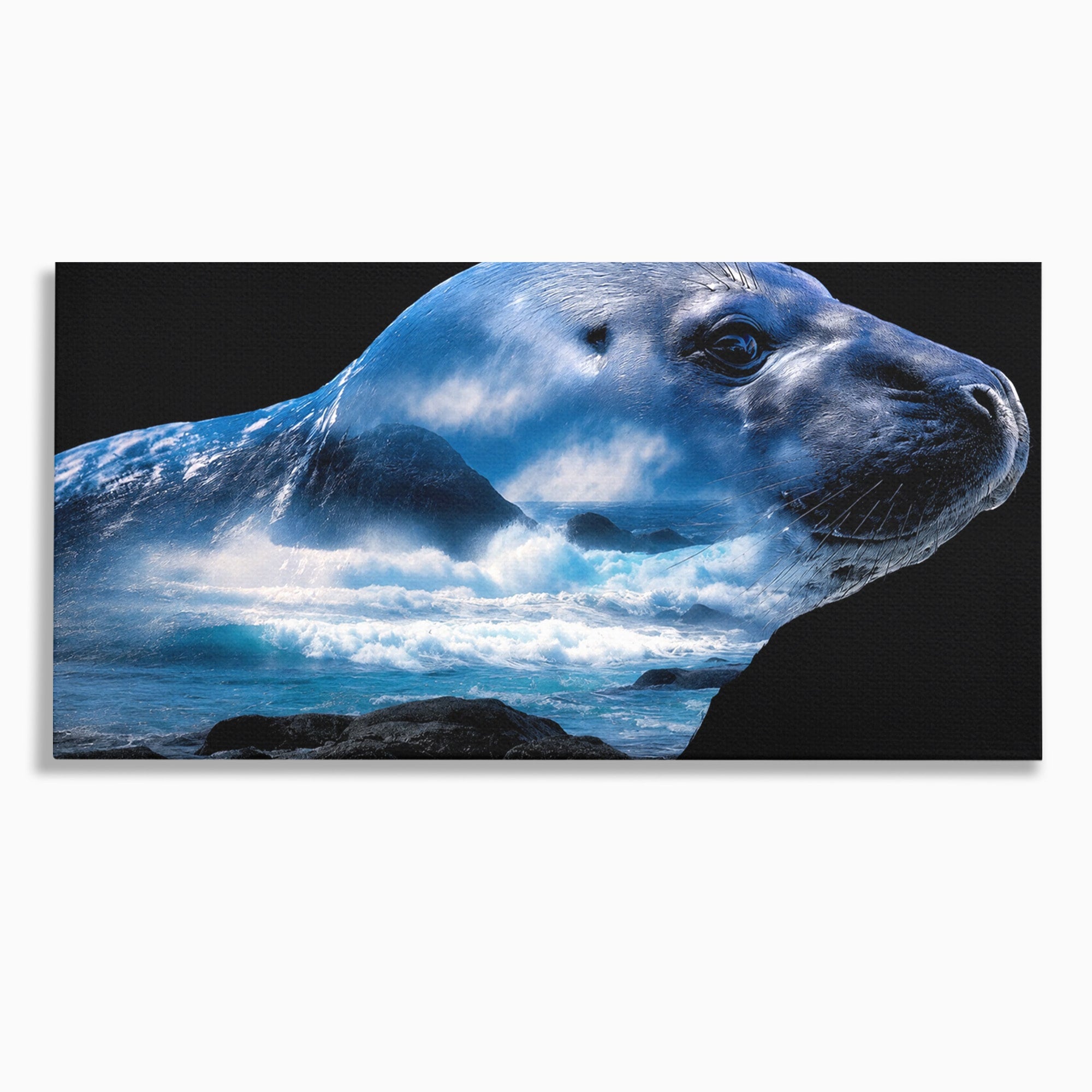 Tablou Canvas Premium LuxCanva® M1642, Foca Si Oceanul, Foca, Ocean, Natura, Peisaj Marin, Birou, Culori Vibrante