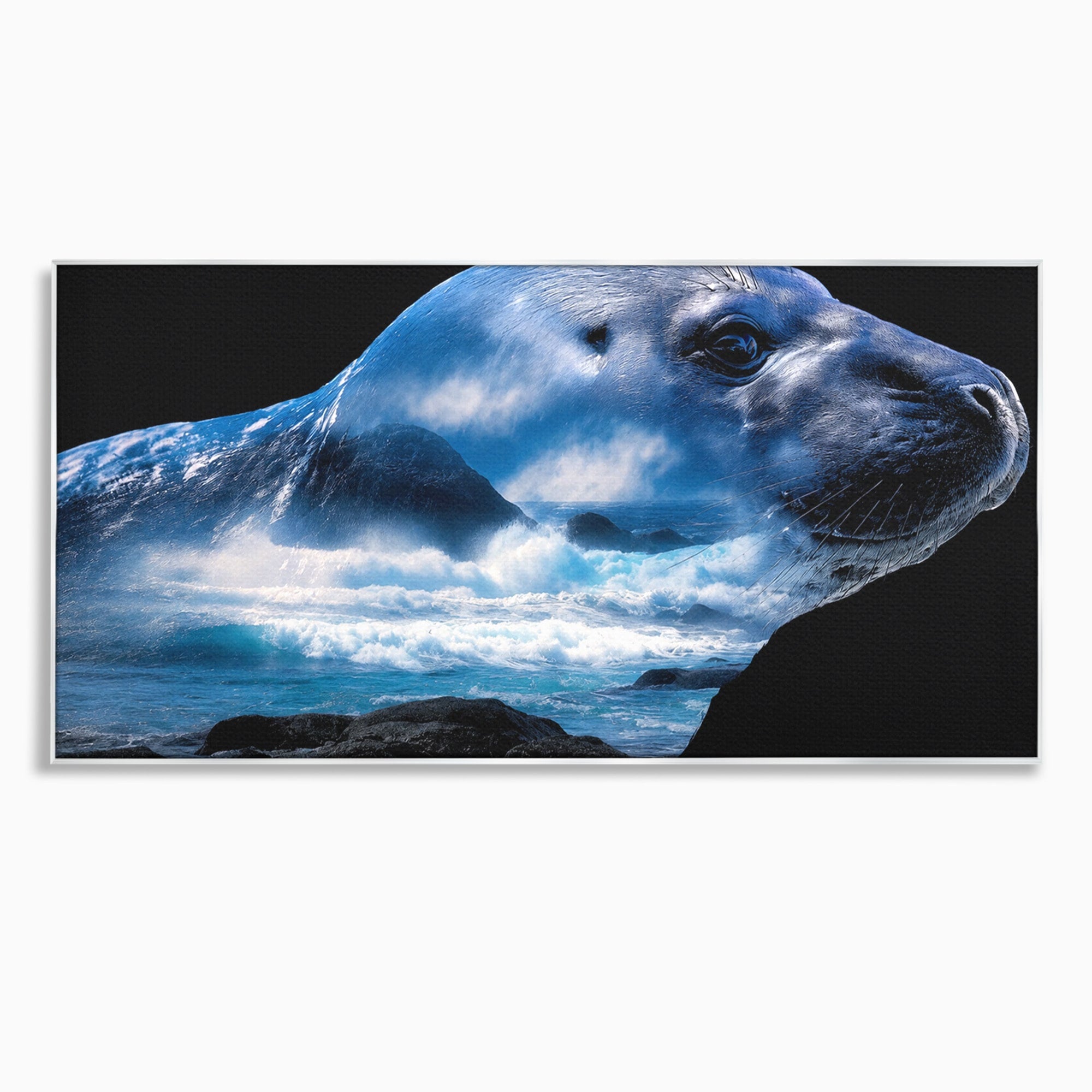 Tablou Canvas Premium LuxCanva® M1642, Foca Si Oceanul, Foca, Ocean, Natura, Peisaj Marin, Birou, Culori Vibrante