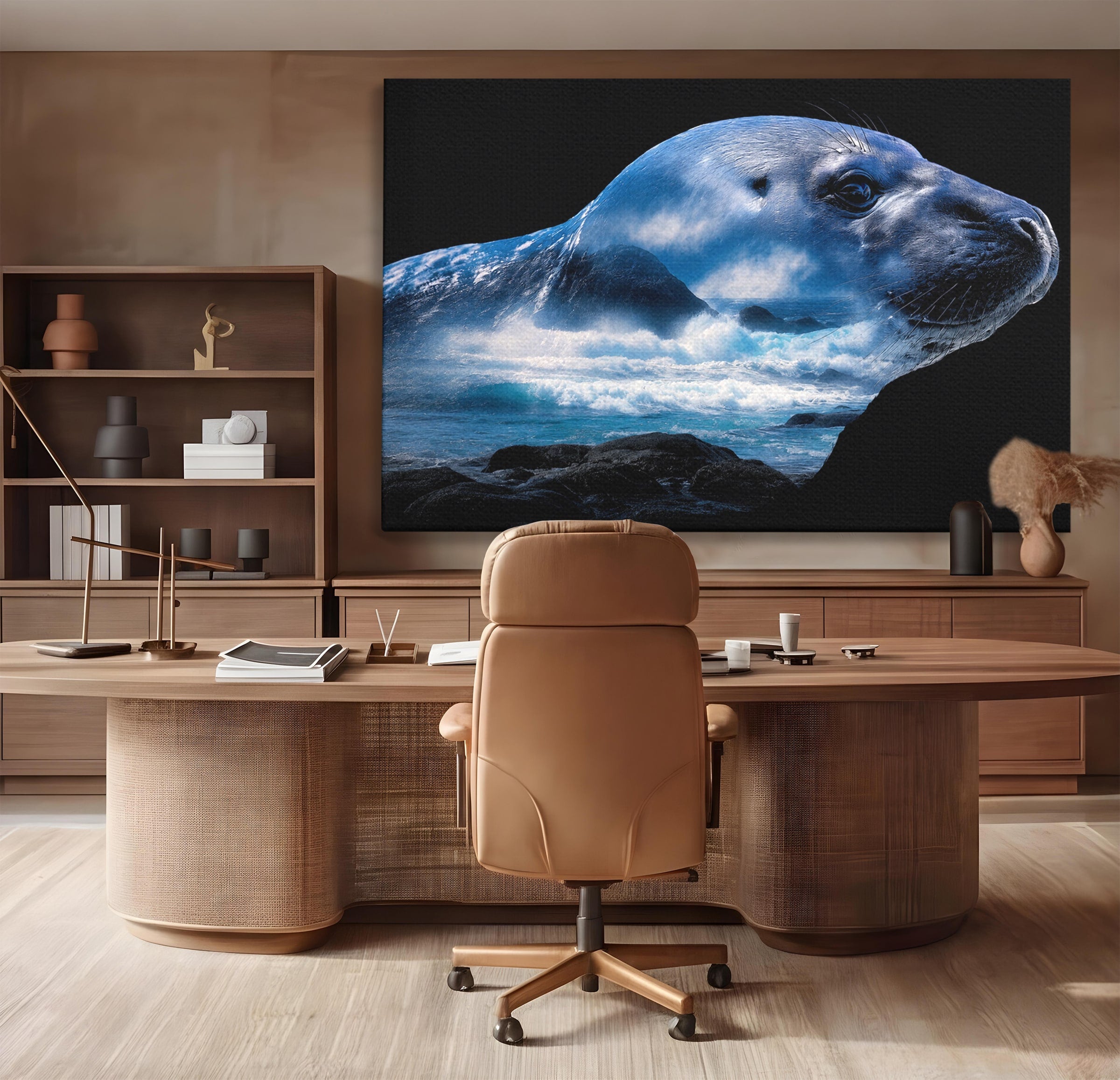 Tablou Canvas Premium LuxCanva® M1642, Foca Si Oceanul, Foca, Ocean, Natura, Peisaj Marin, Birou, Culori Vibrante