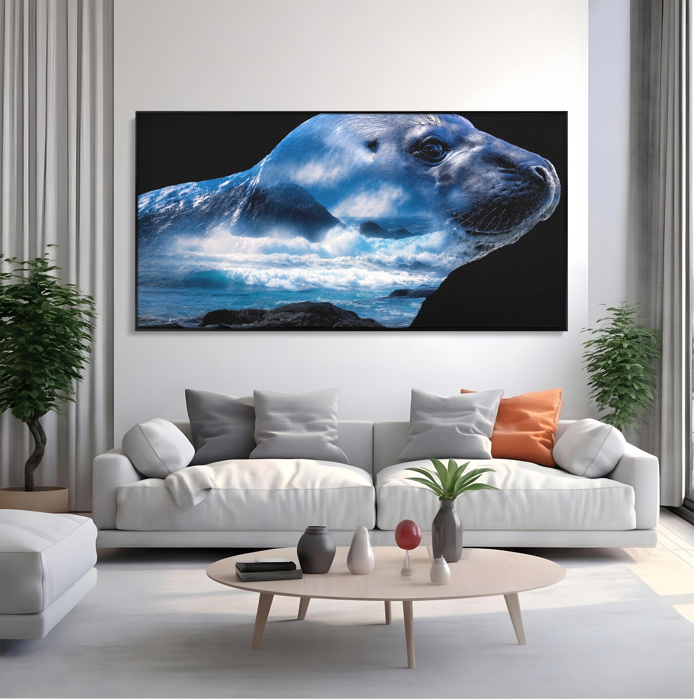 Tablou Canvas Premium LuxCanva® M1642, Foca Si Oceanul, Foca, Ocean, Natura, Peisaj Marin, Birou, Culori Vibrante