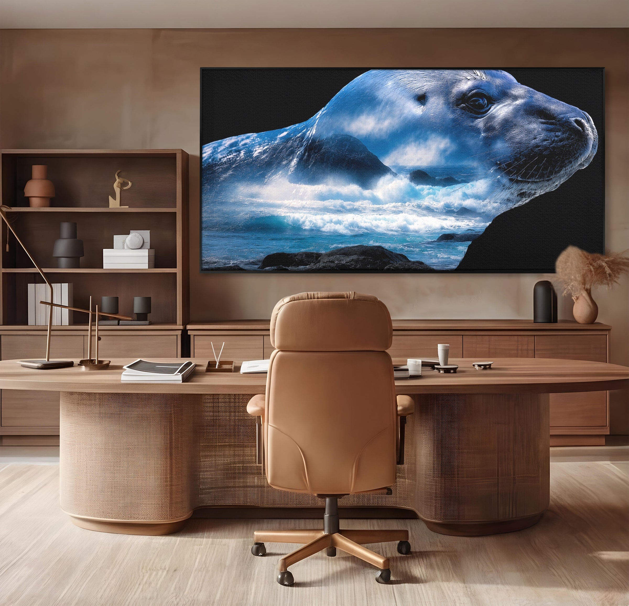 Tablou Canvas Premium LuxCanva® M1642, Foca Si Oceanul, Foca, Ocean, Natura, Peisaj Marin, Birou, Culori Vibrante