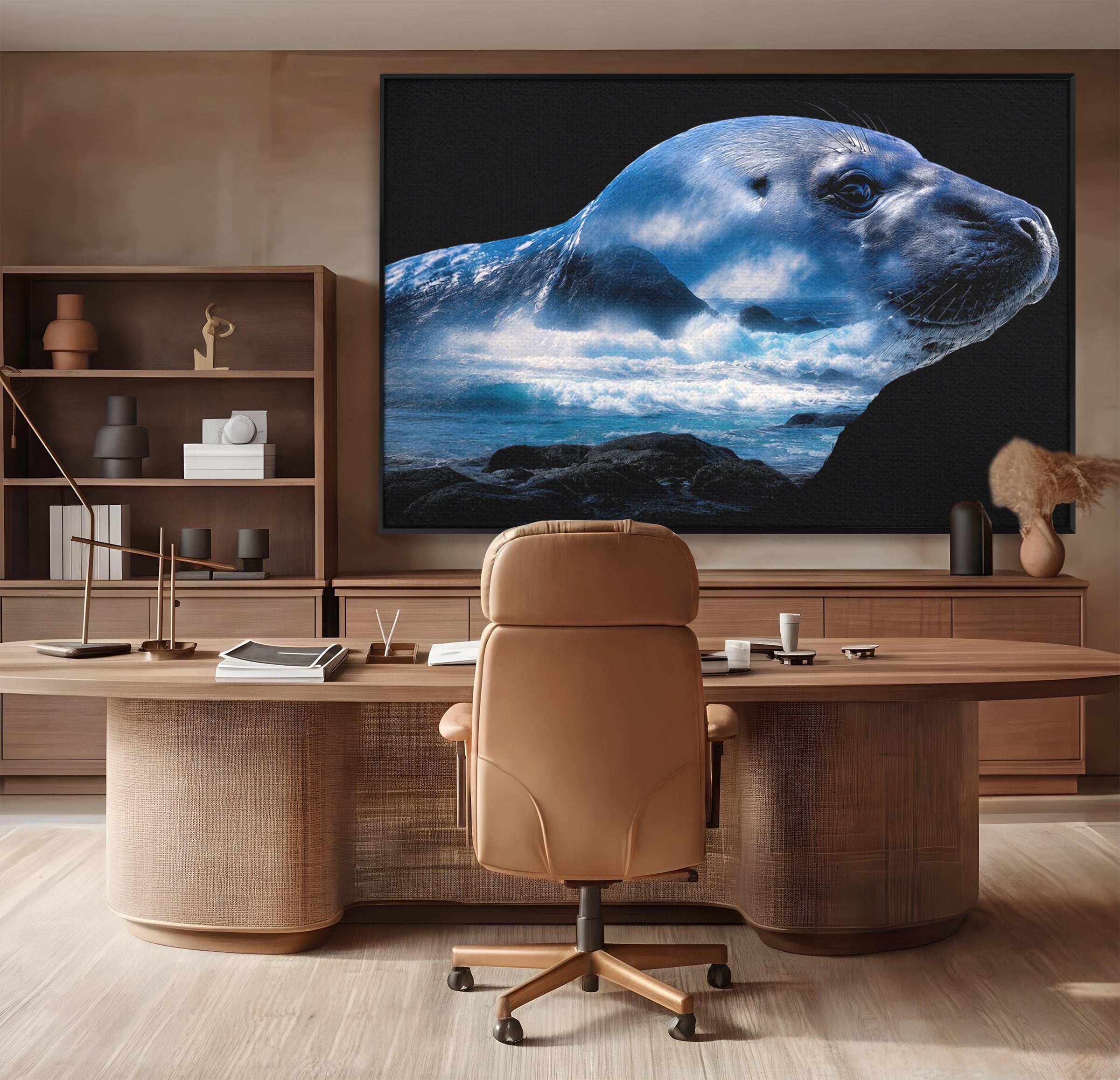 Tablou Canvas Premium LuxCanva® M1642, Foca Si Oceanul, Foca, Ocean, Natura, Peisaj Marin, Birou, Culori Vibrante