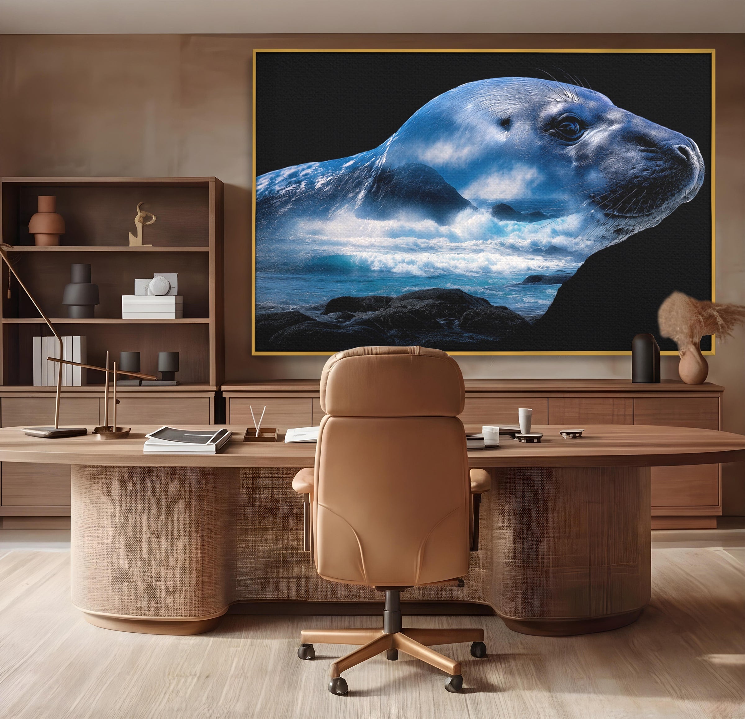 Tablou Canvas Premium LuxCanva® M1642, Foca Si Oceanul, Foca, Ocean, Natura, Peisaj Marin, Birou, Culori Vibrante