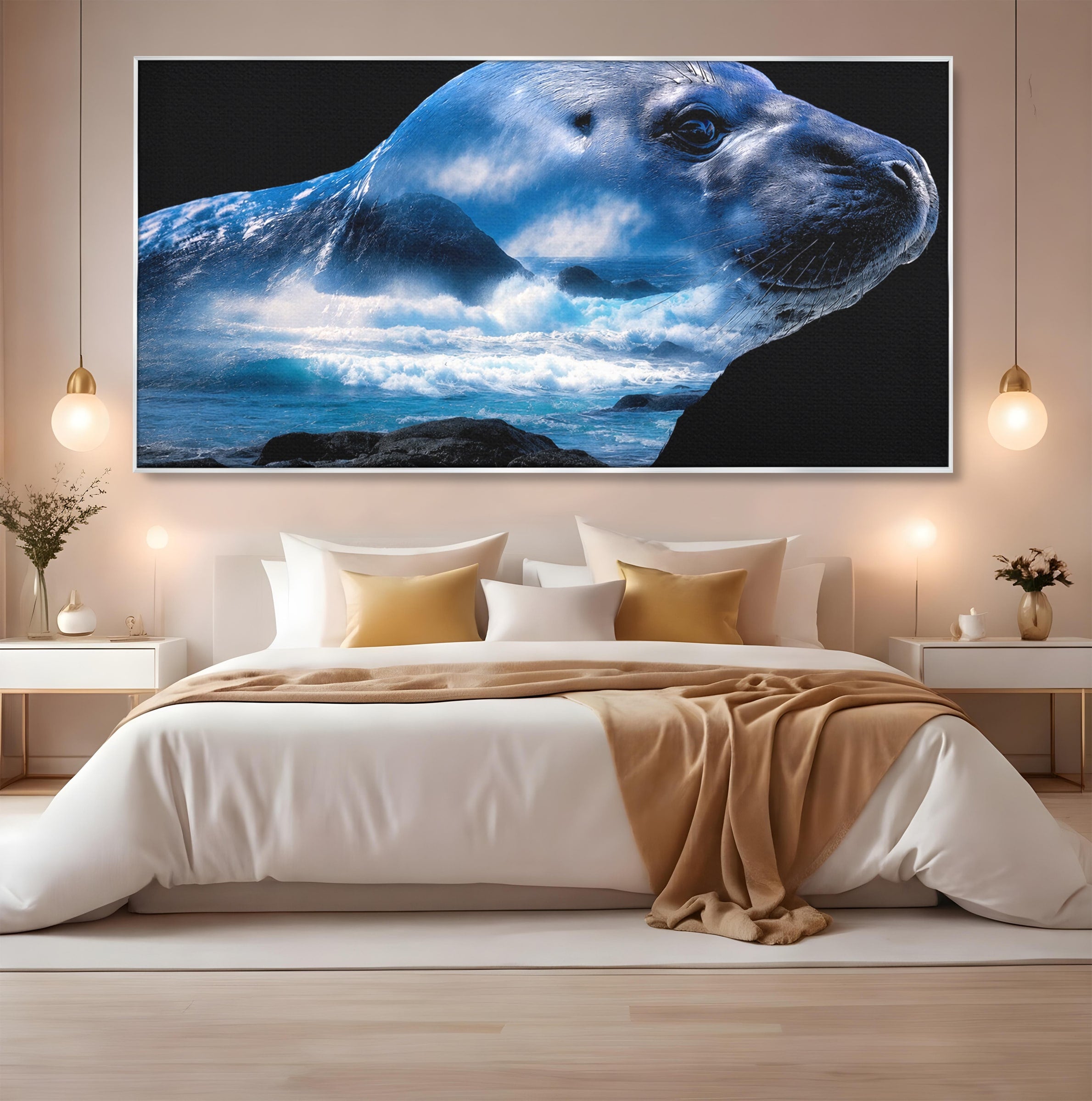 Tablou Canvas Premium LuxCanva® M1642, Foca Si Oceanul, Foca, Ocean, Natura, Peisaj Marin, Birou, Culori Vibrante