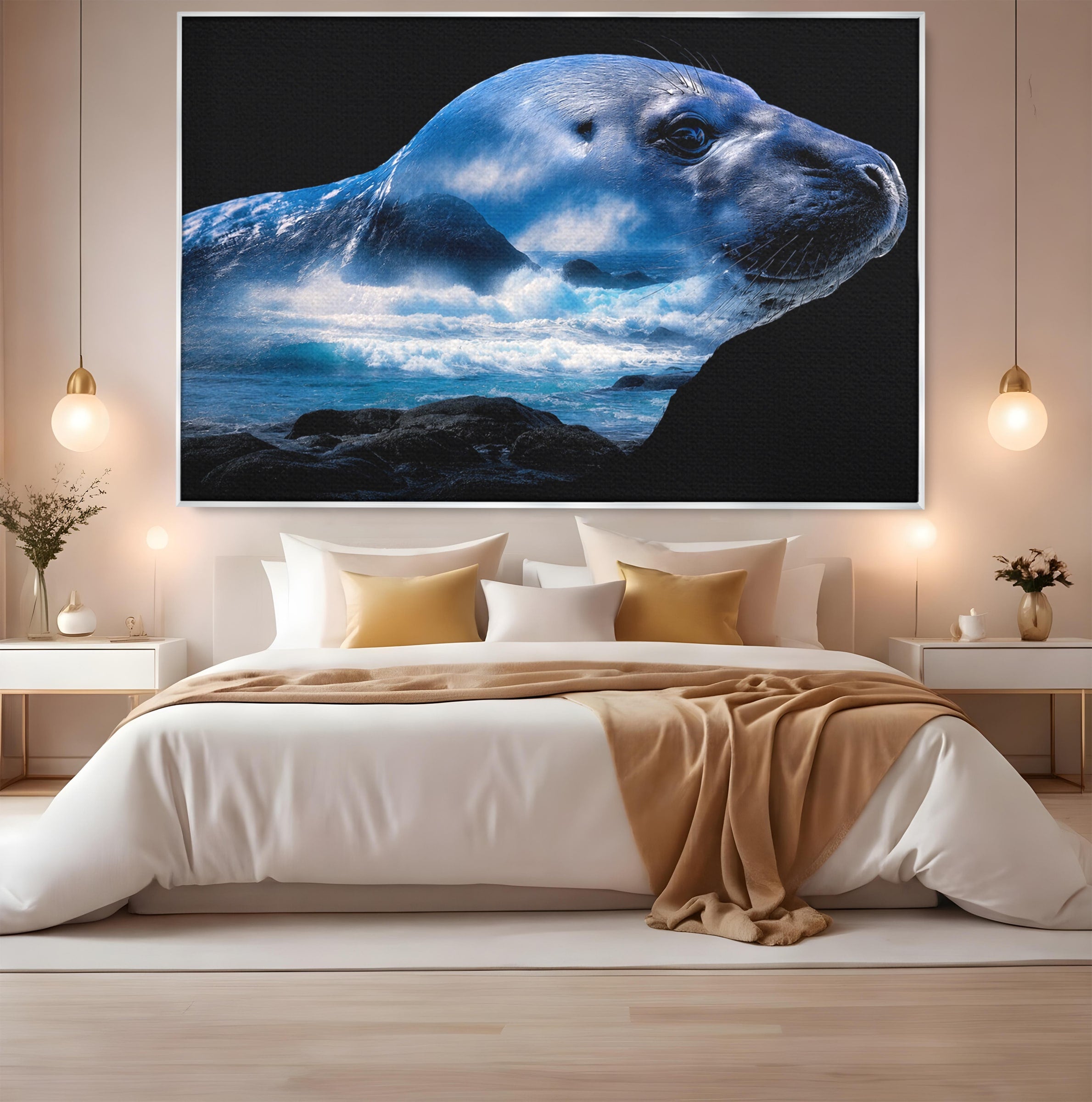 Tablou Canvas Premium LuxCanva® M1642, Foca Si Oceanul, Foca, Ocean, Natura, Peisaj Marin, Birou, Culori Vibrante