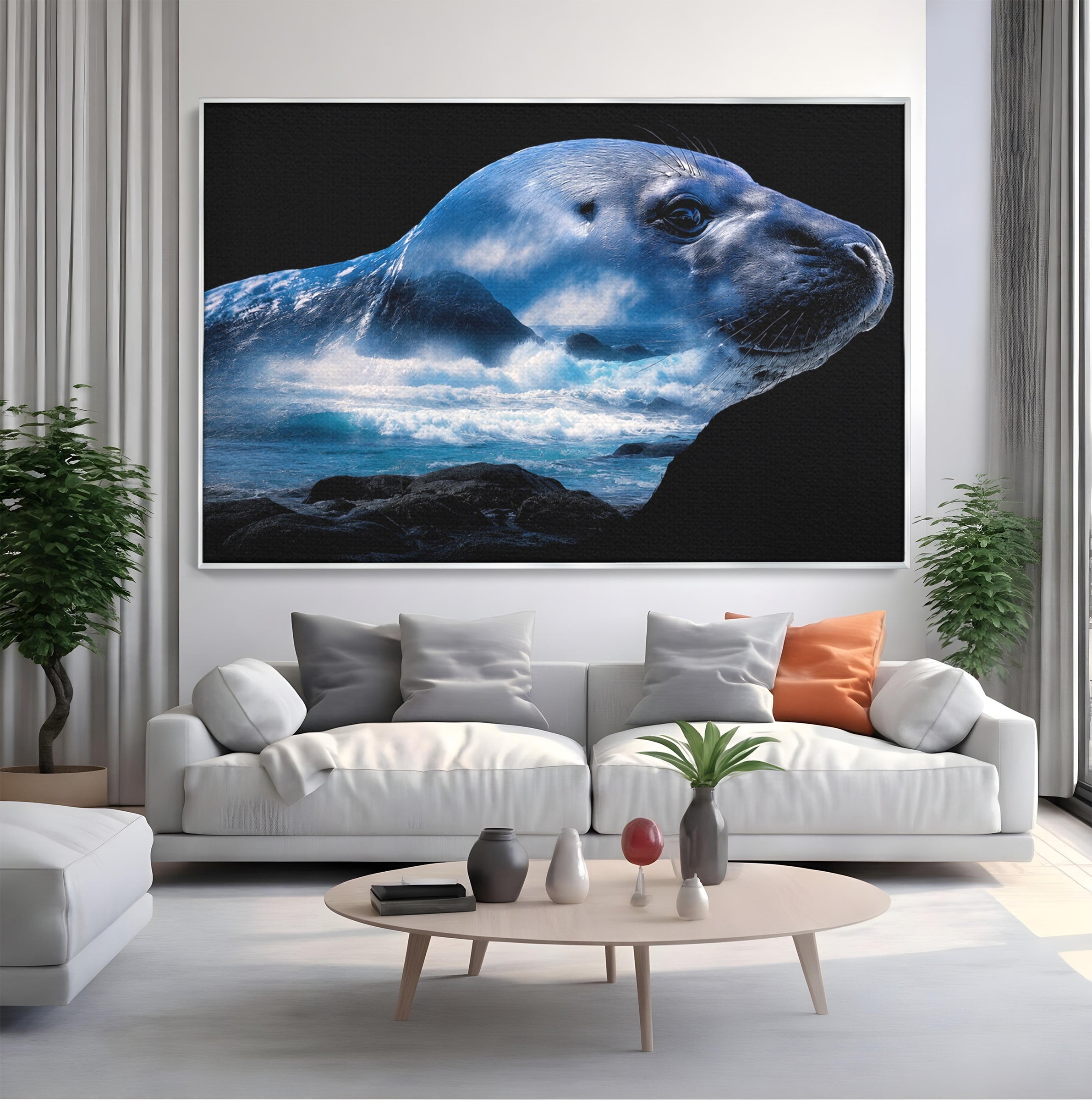 Tablou Canvas Premium LuxCanva® M1642, Foca Si Oceanul, Foca, Ocean, Natura, Peisaj Marin, Birou, Culori Vibrante
