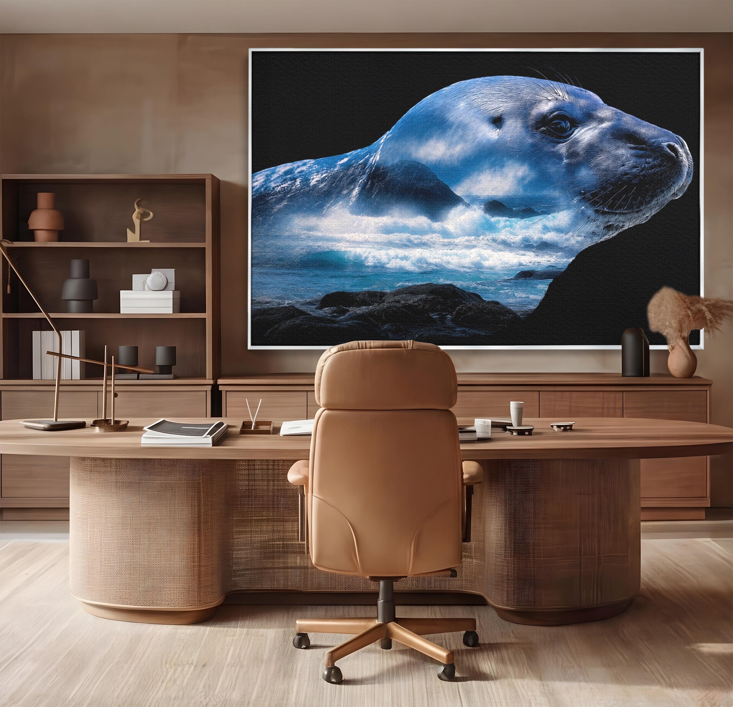 Tablou Canvas Premium LuxCanva® M1642, Foca Si Oceanul, Foca, Ocean, Natura, Peisaj Marin, Birou, Culori Vibrante