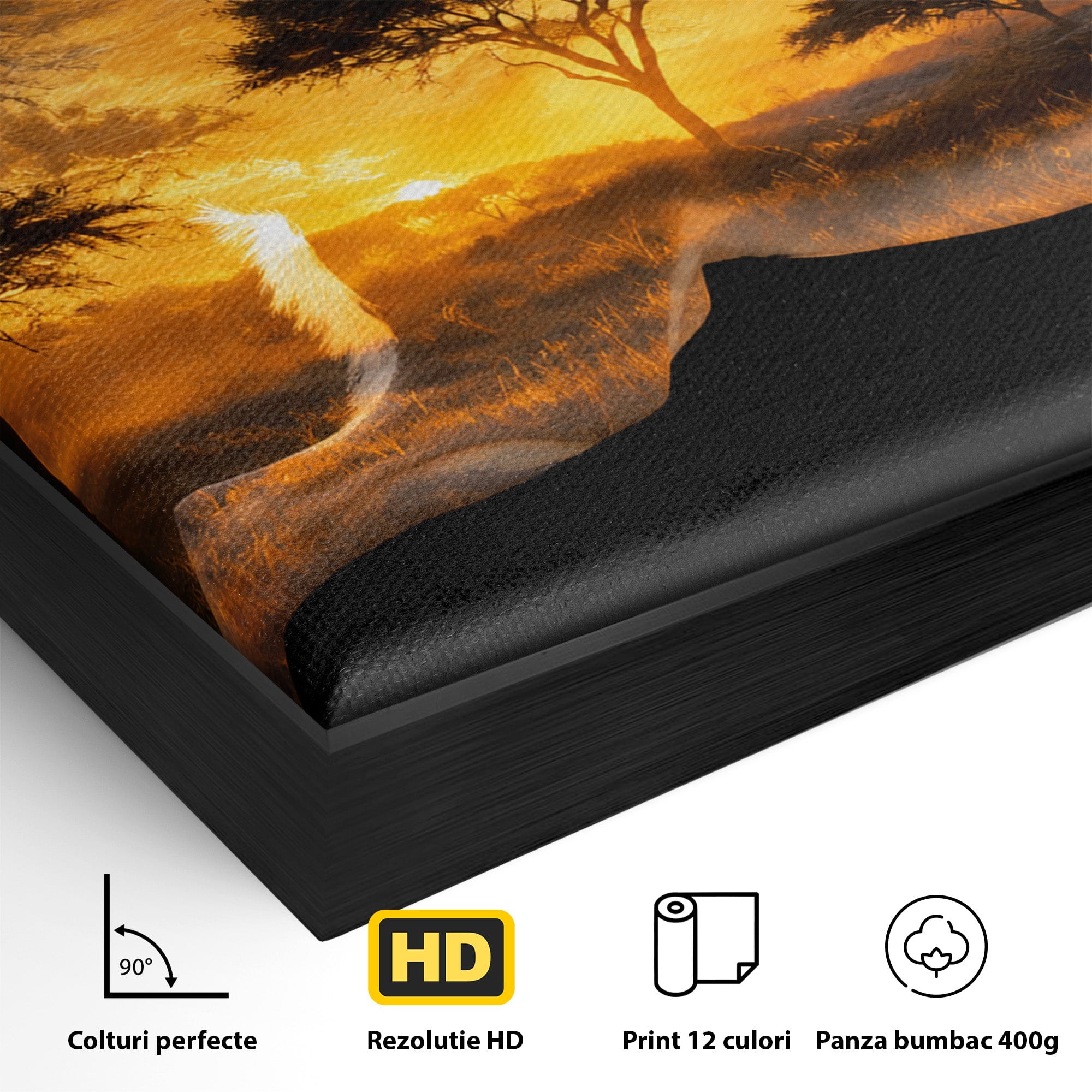 Tablou Canvas Premium LuxCanva® M1644, Antilopa In Apus African, Antilopa, Apus, Safari, Natura, Silhouette, Living, Dormitor, Culori Vibrante