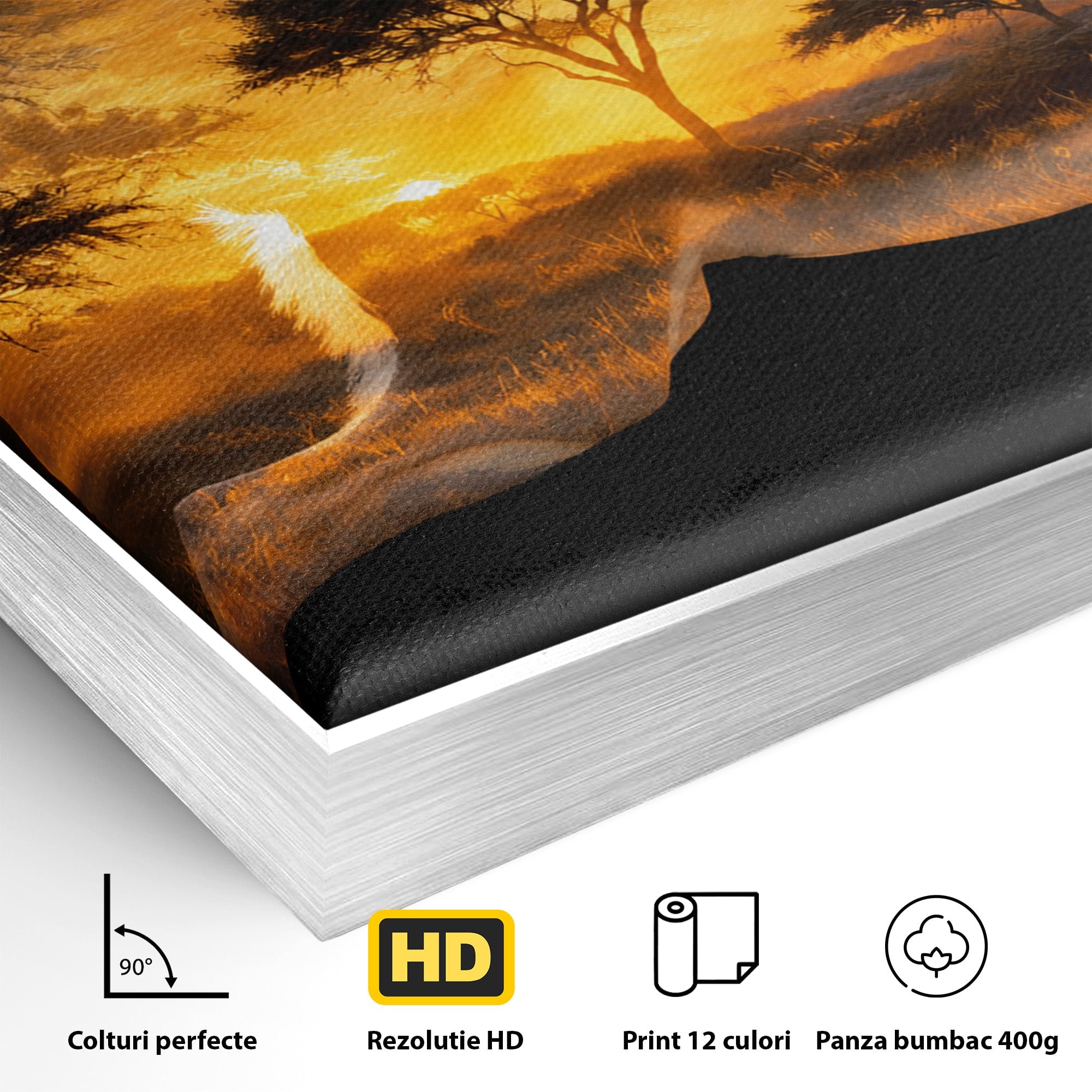 Tablou Canvas Premium LuxCanva® M1644, Antilopa In Apus African, Antilopa, Apus, Safari, Natura, Silhouette, Living, Dormitor, Culori Vibrante