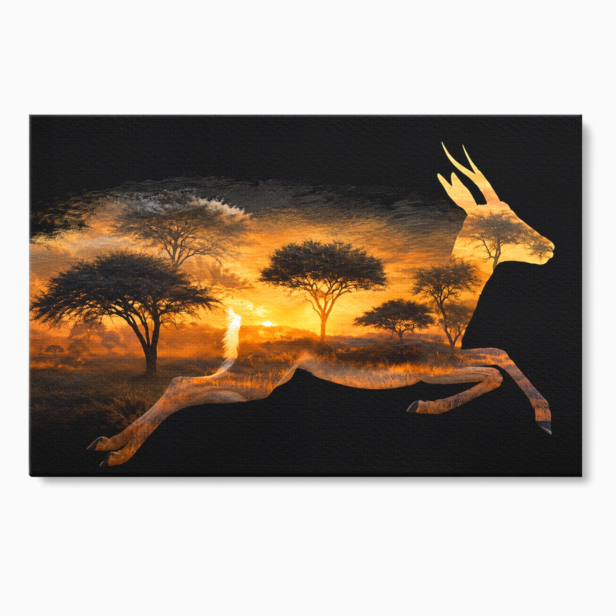 Tablou Canvas Premium LuxCanva® M1644, Antilopa In Apus African, Antilopa, Apus, Safari, Natura, Silhouette, Living, Dormitor, Culori Vibrante