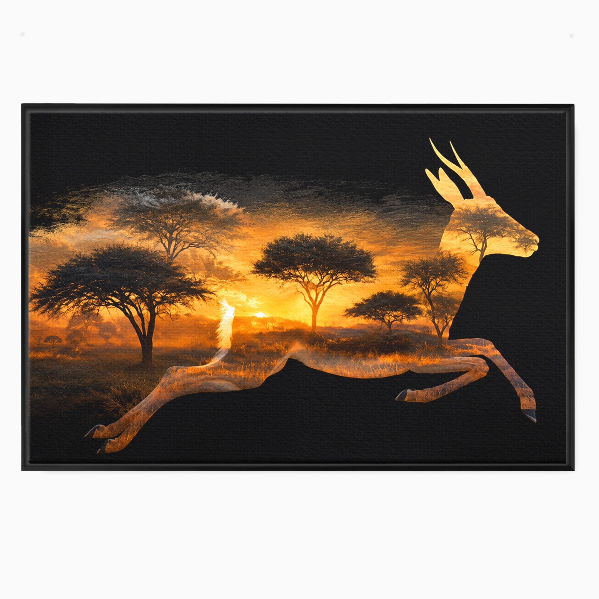 Tablou Canvas Premium LuxCanva® M1644, Antilopa In Apus African, Antilopa, Apus, Safari, Natura, Silhouette, Living, Dormitor, Culori Vibrante