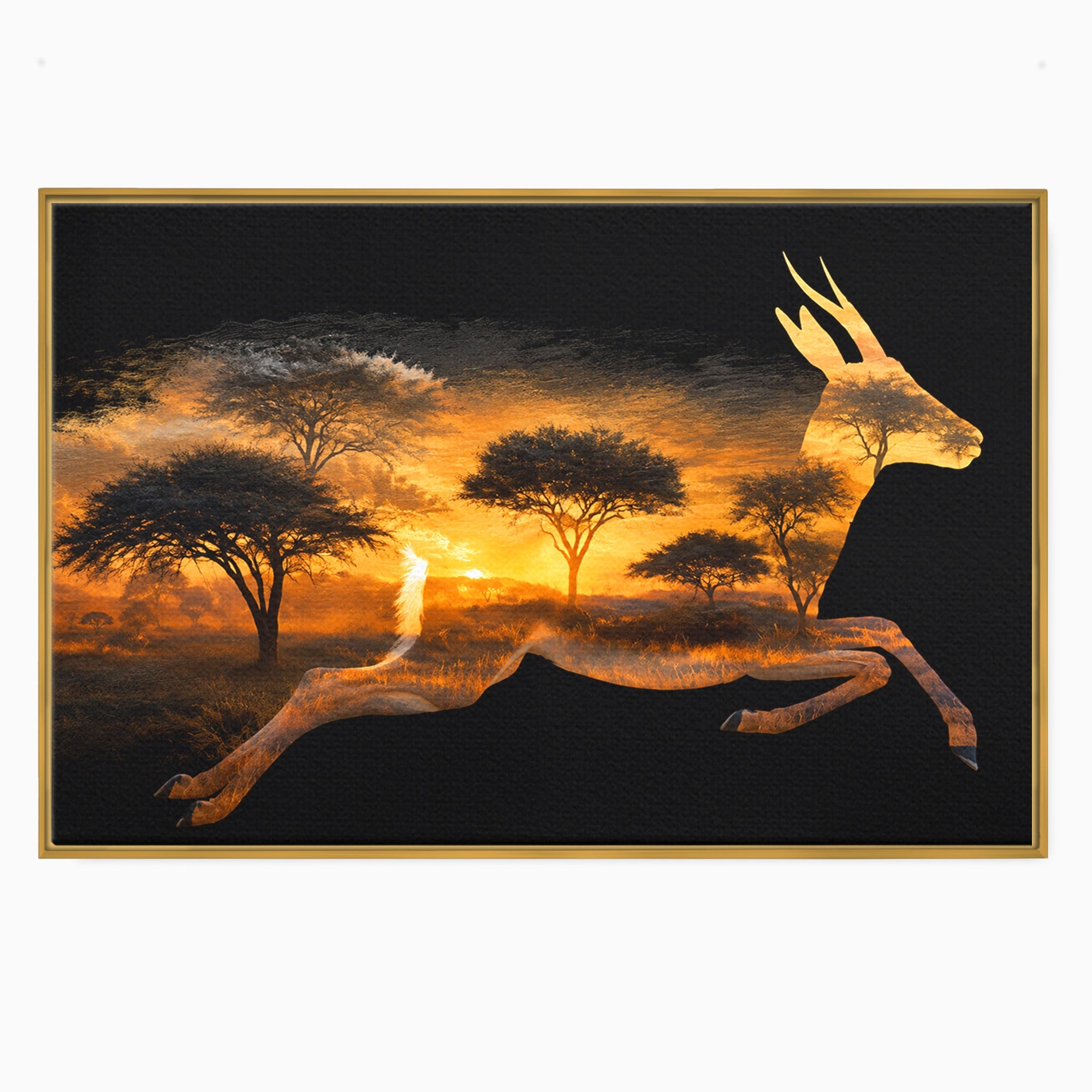 Tablou Canvas Premium LuxCanva® M1644, Antilopa In Apus African, Antilopa, Apus, Safari, Natura, Silhouette, Living, Dormitor, Culori Vibrante