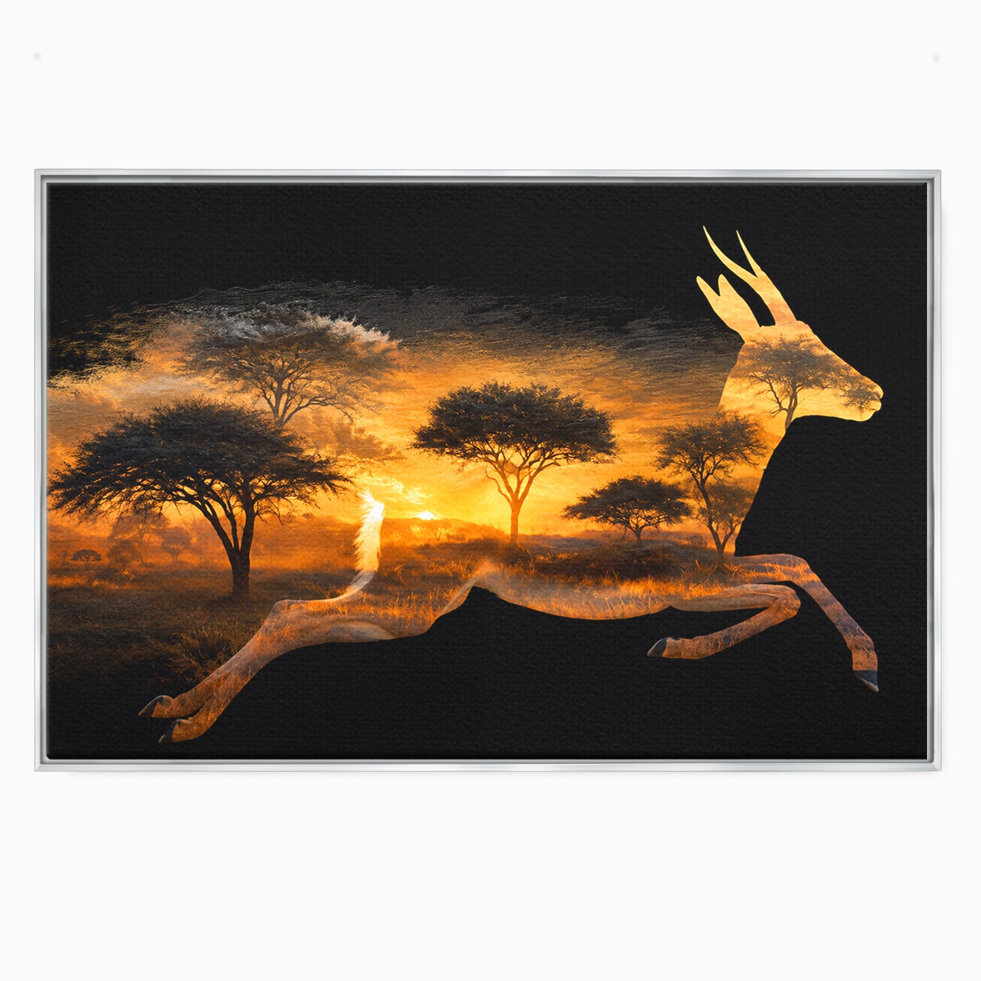Tablou Canvas Premium LuxCanva® M1644, Antilopa In Apus African, Antilopa, Apus, Safari, Natura, Silhouette, Living, Dormitor, Culori Vibrante