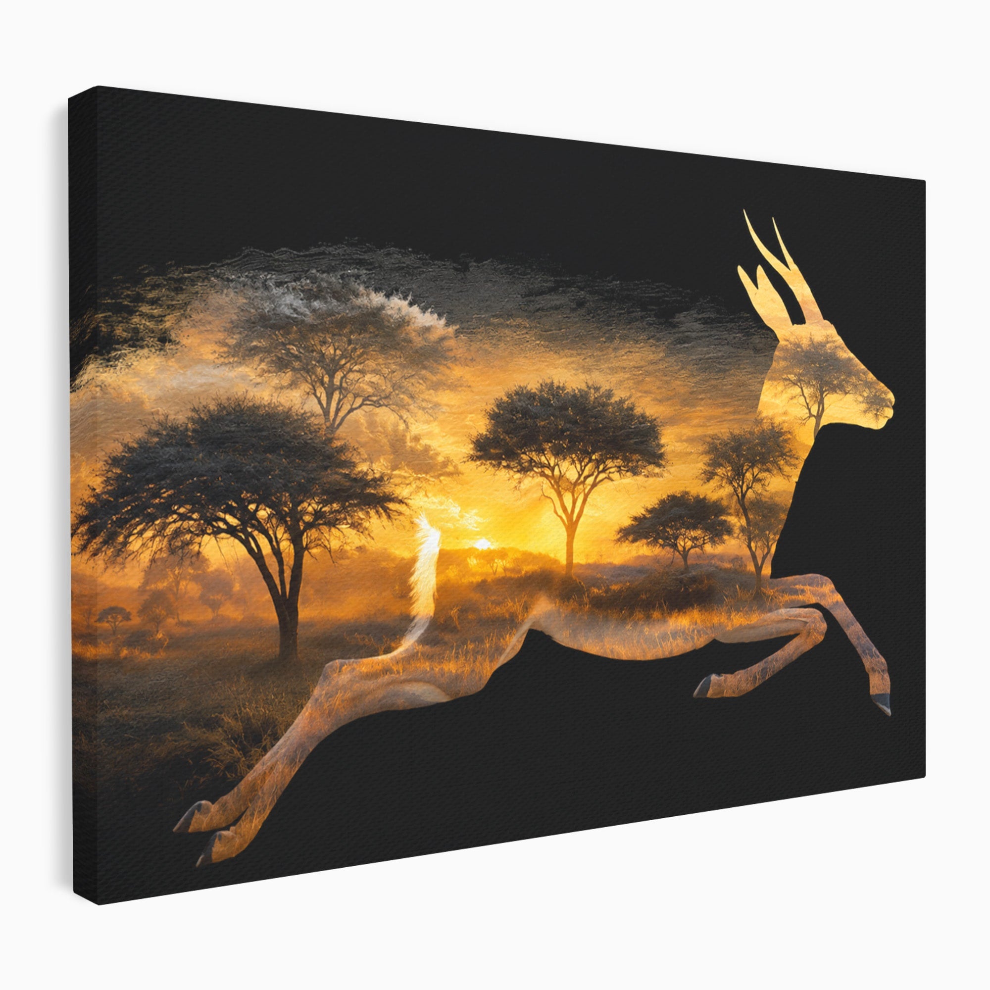 Tablou Canvas Premium LuxCanva® M1644, Antilopa In Apus African, Antilopa, Apus, Safari, Natura, Silhouette, Living, Dormitor, Culori Vibrante