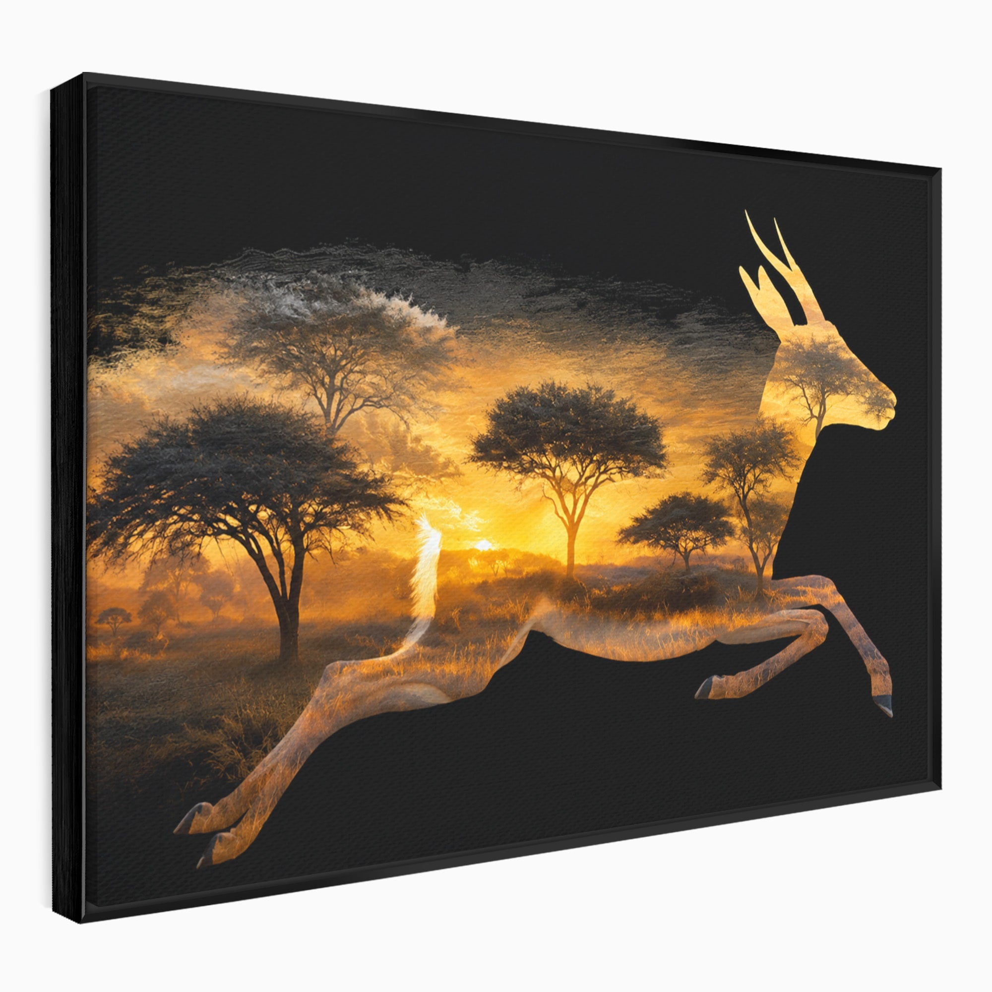 Tablou Canvas Premium LuxCanva® M1644, Antilopa In Apus African, Antilopa, Apus, Safari, Natura, Silhouette, Living, Dormitor, Culori Vibrante