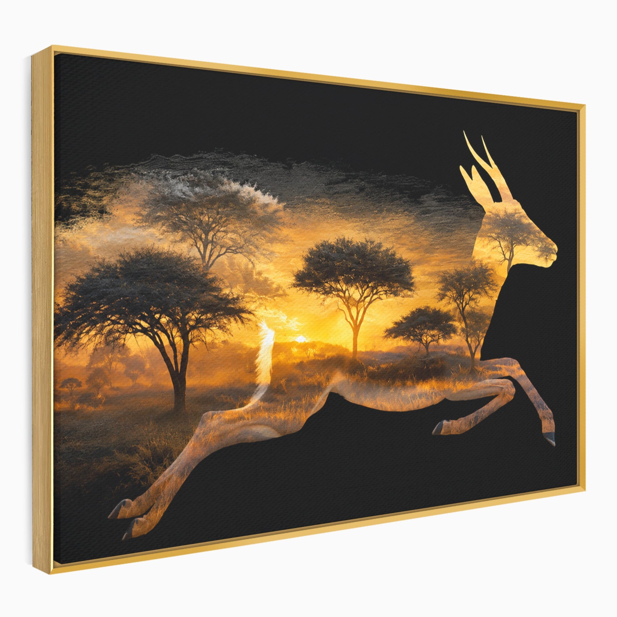 Tablou Canvas Premium LuxCanva® M1644, Antilopa In Apus African, Antilopa, Apus, Safari, Natura, Silhouette, Living, Dormitor, Culori Vibrante