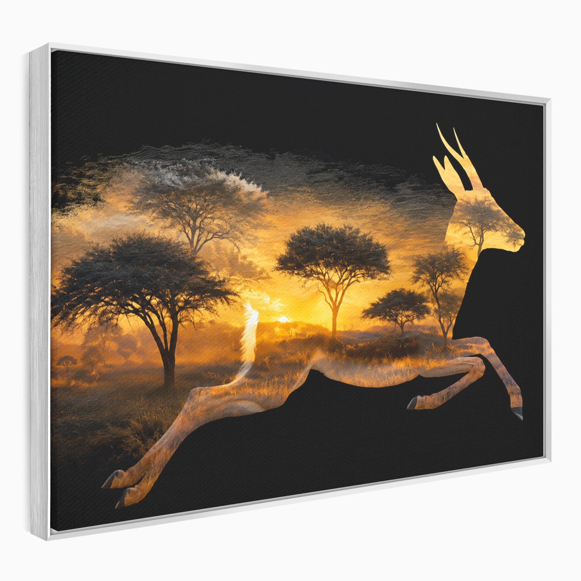 Tablou Canvas Premium LuxCanva® M1644, Antilopa In Apus African, Antilopa, Apus, Safari, Natura, Silhouette, Living, Dormitor, Culori Vibrante