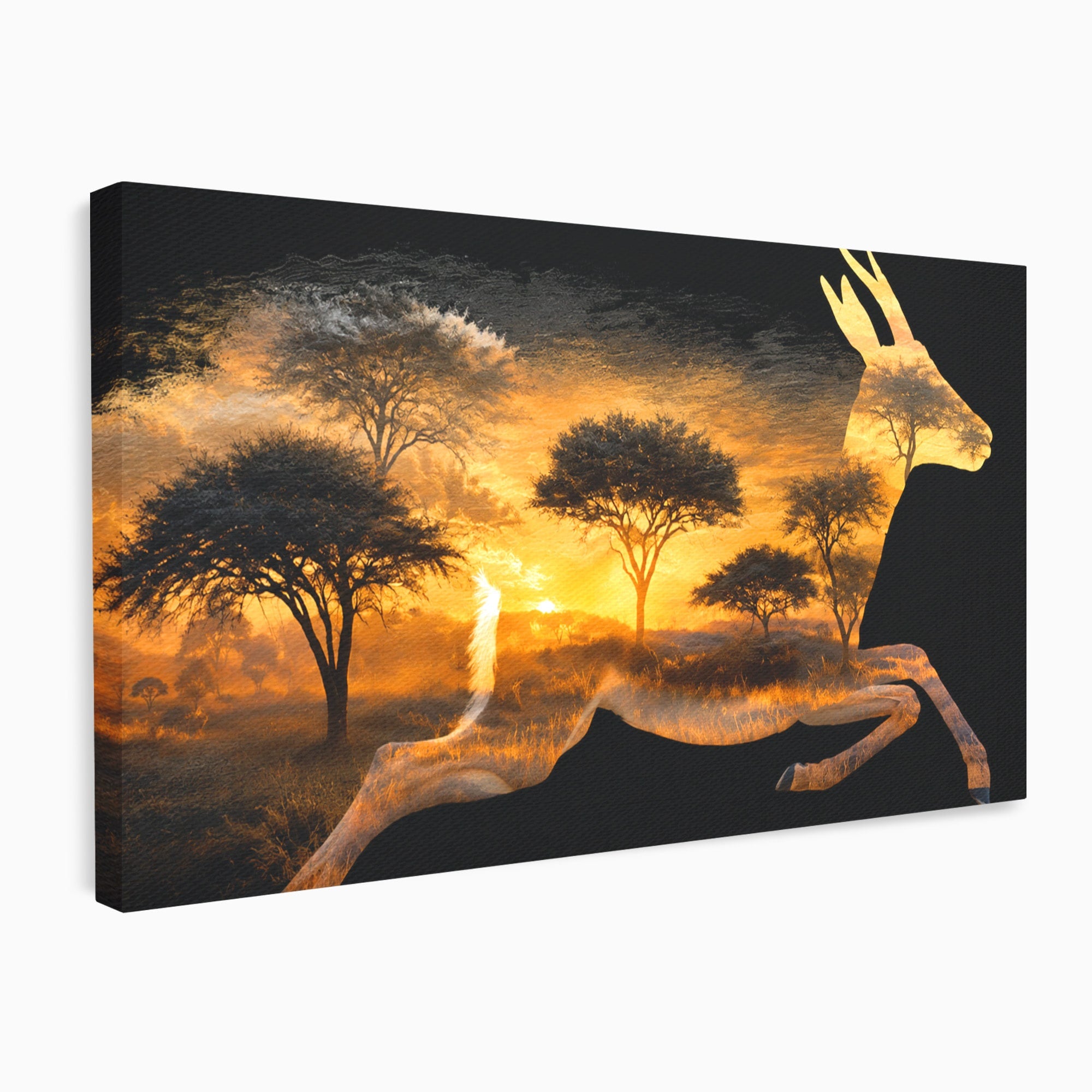 Tablou Canvas Premium LuxCanva® M1644, Antilopa In Apus African, Antilopa, Apus, Safari, Natura, Silhouette, Living, Dormitor, Culori Vibrante