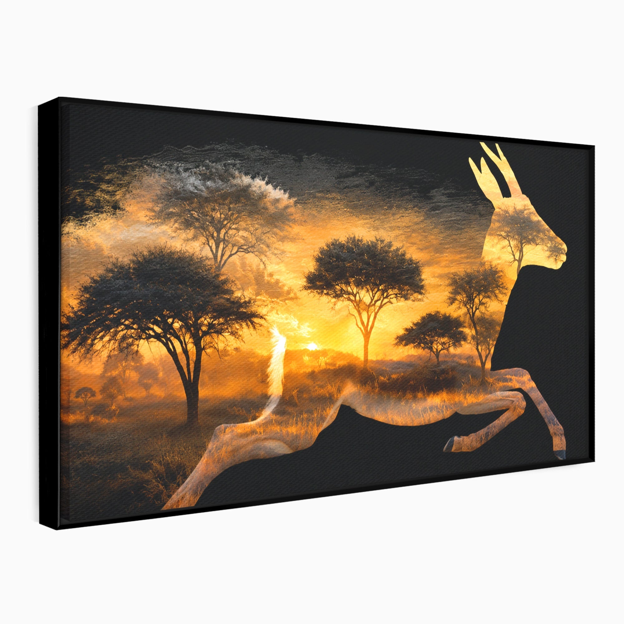 Tablou Canvas Premium LuxCanva® M1644, Antilopa In Apus African, Antilopa, Apus, Safari, Natura, Silhouette, Living, Dormitor, Culori Vibrante