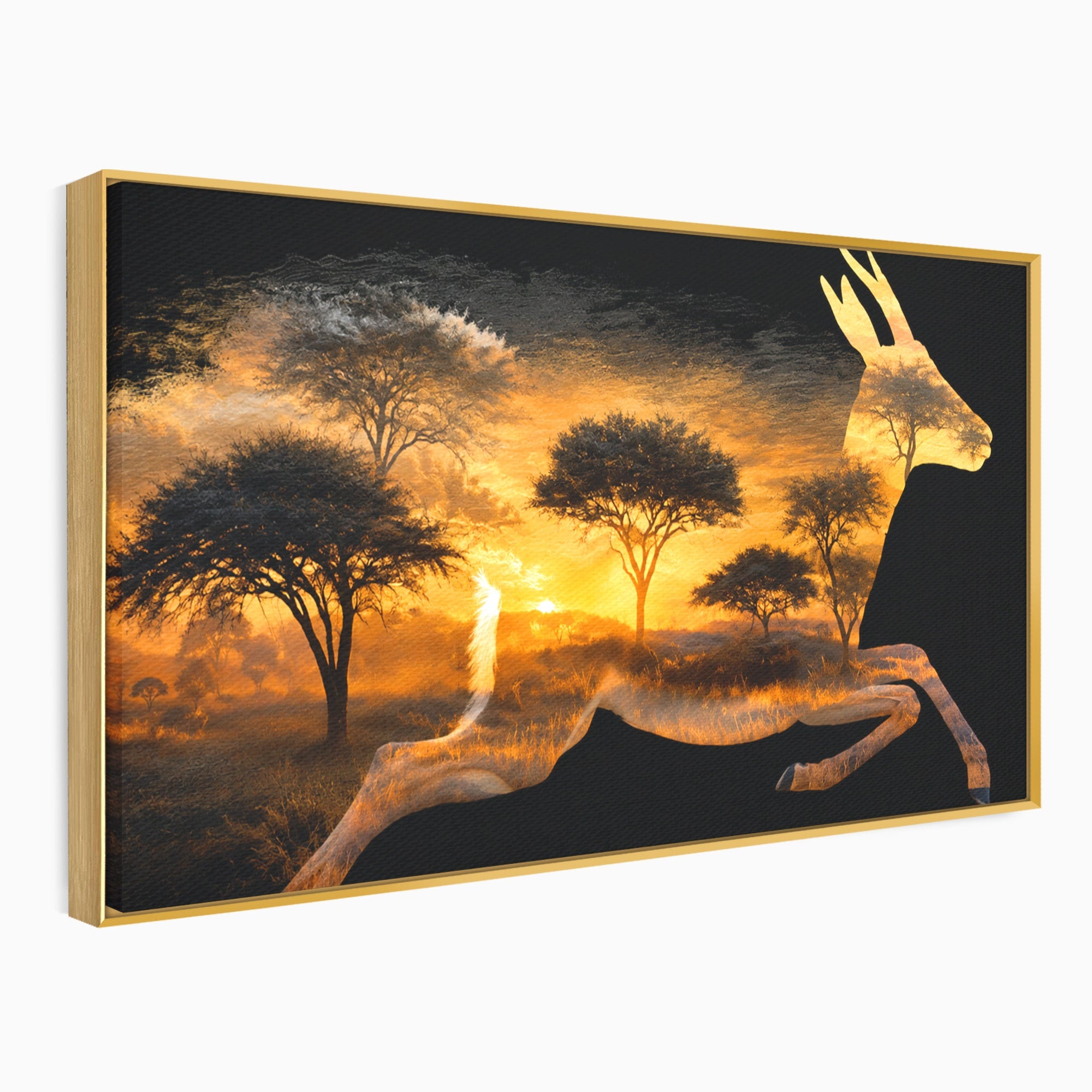Tablou Canvas Premium LuxCanva® M1644, Antilopa In Apus African, Antilopa, Apus, Safari, Natura, Silhouette, Living, Dormitor, Culori Vibrante