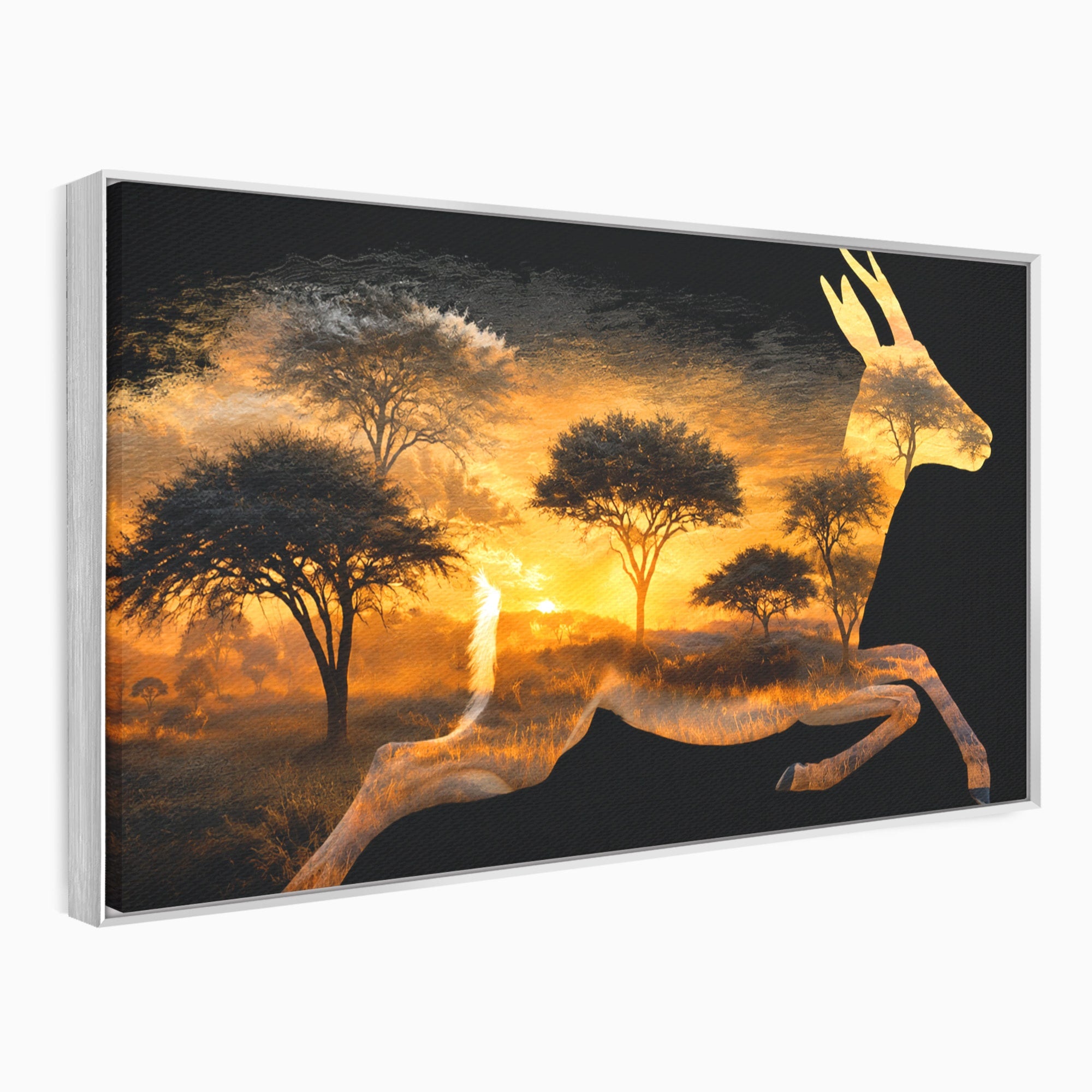 Tablou Canvas Premium LuxCanva® M1644, Antilopa In Apus African, Antilopa, Apus, Safari, Natura, Silhouette, Living, Dormitor, Culori Vibrante