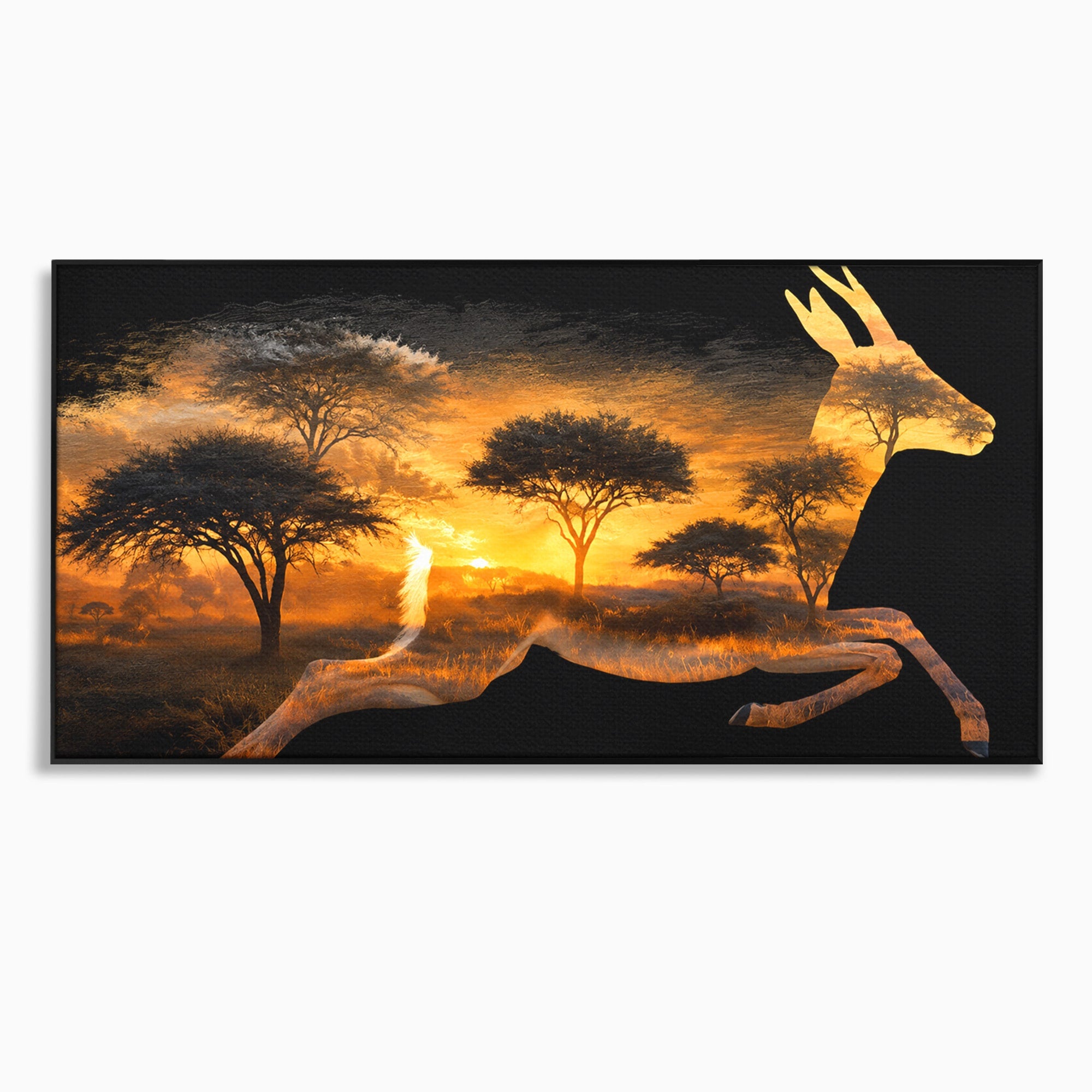 Tablou Canvas Premium LuxCanva® M1644, Antilopa In Apus African, Antilopa, Apus, Safari, Natura, Silhouette, Living, Dormitor, Culori Vibrante