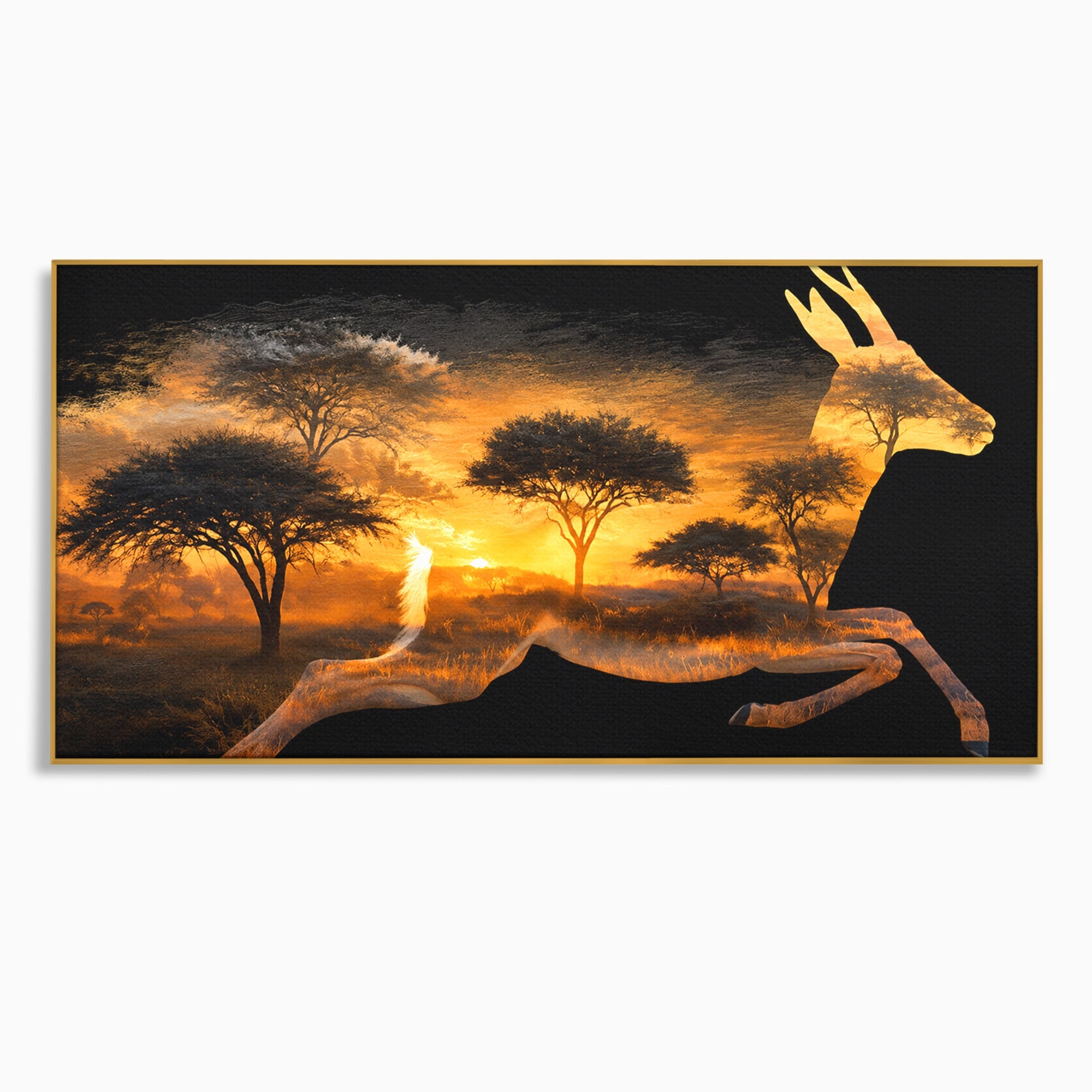 Tablou Canvas Premium LuxCanva® M1644, Antilopa In Apus African, Antilopa, Apus, Safari, Natura, Silhouette, Living, Dormitor, Culori Vibrante