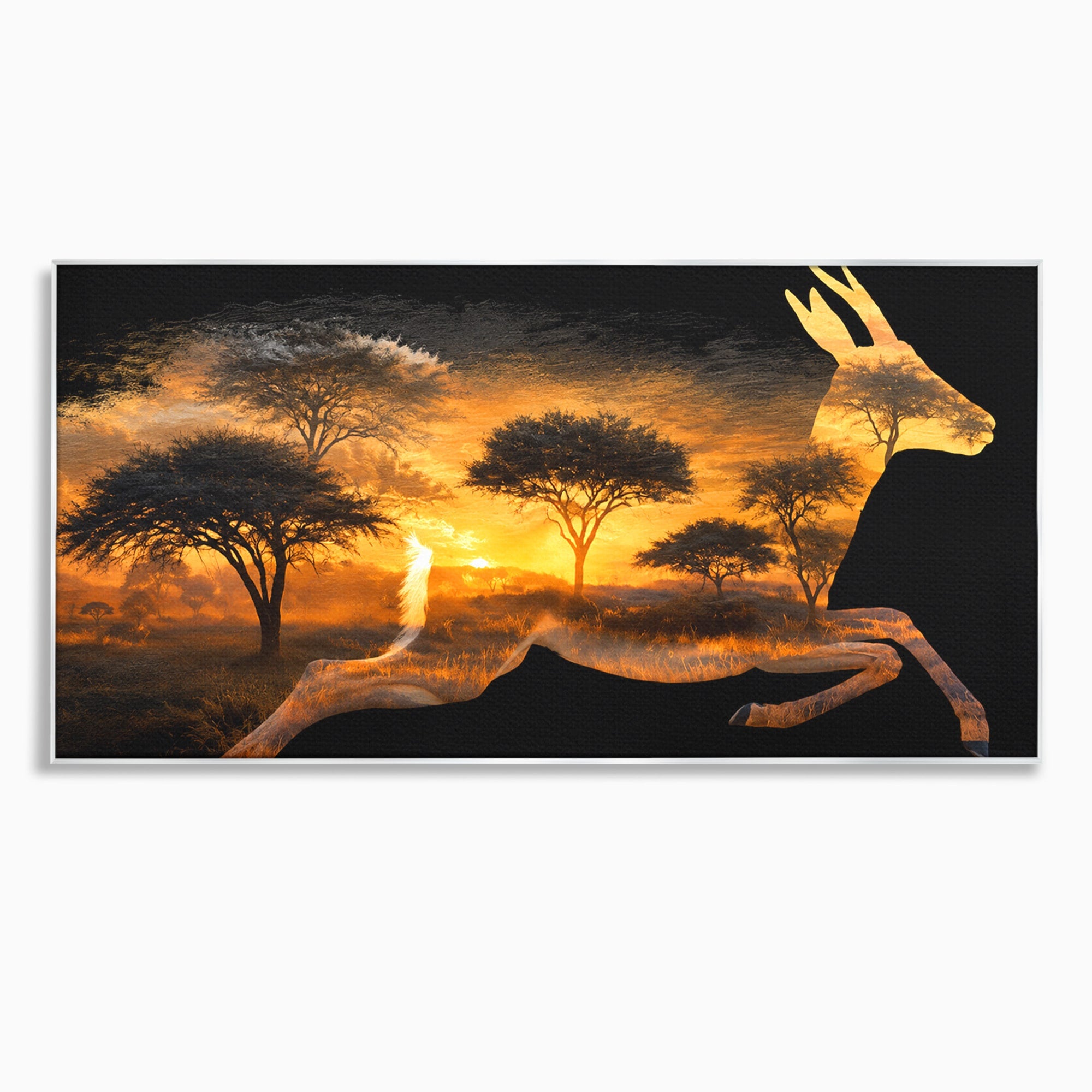 Tablou Canvas Premium LuxCanva® M1644, Antilopa In Apus African, Antilopa, Apus, Safari, Natura, Silhouette, Living, Dormitor, Culori Vibrante
