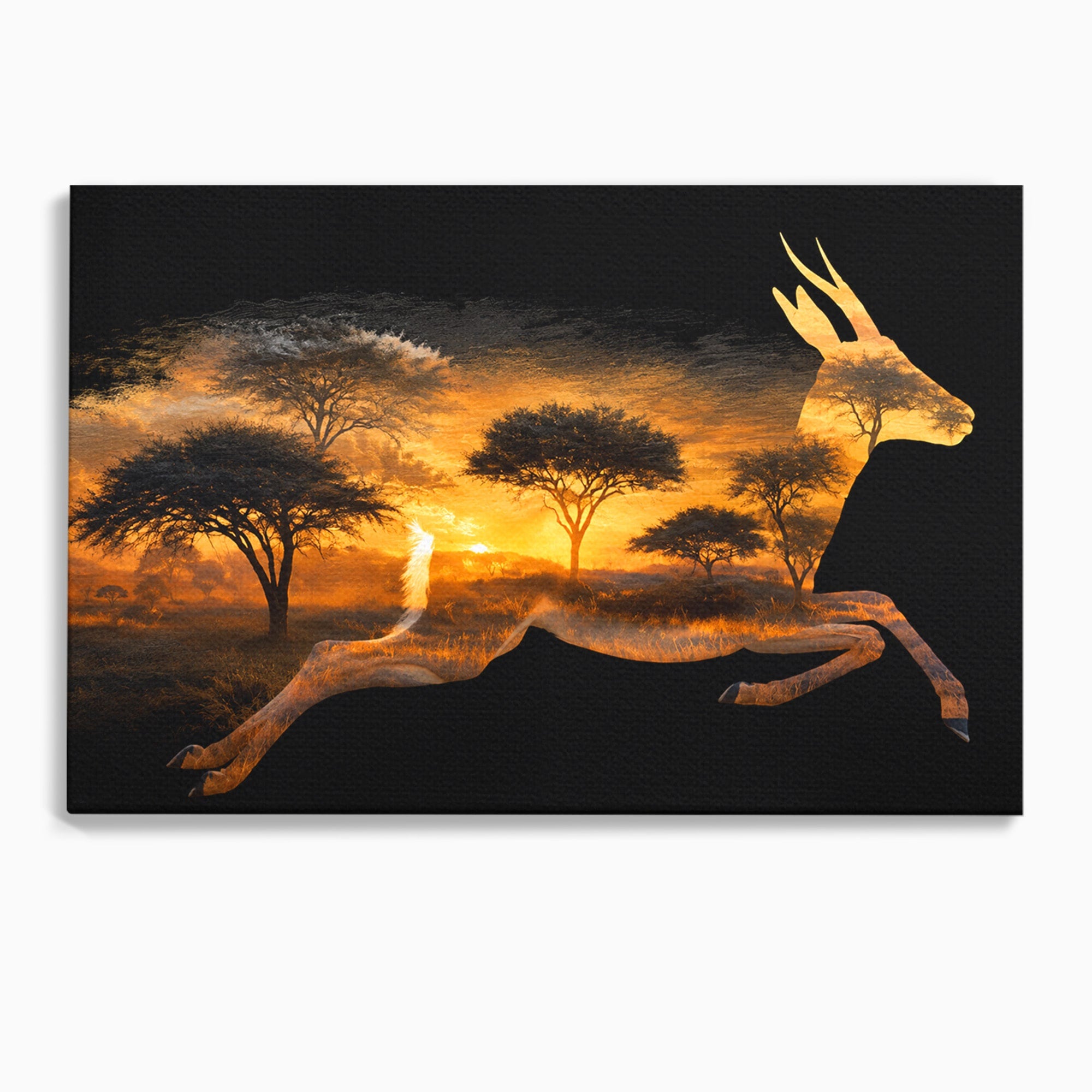 Tablou Canvas Premium LuxCanva® M1644, Antilopa In Apus African, Antilopa, Apus, Safari, Natura, Silhouette, Living, Dormitor, Culori Vibrante