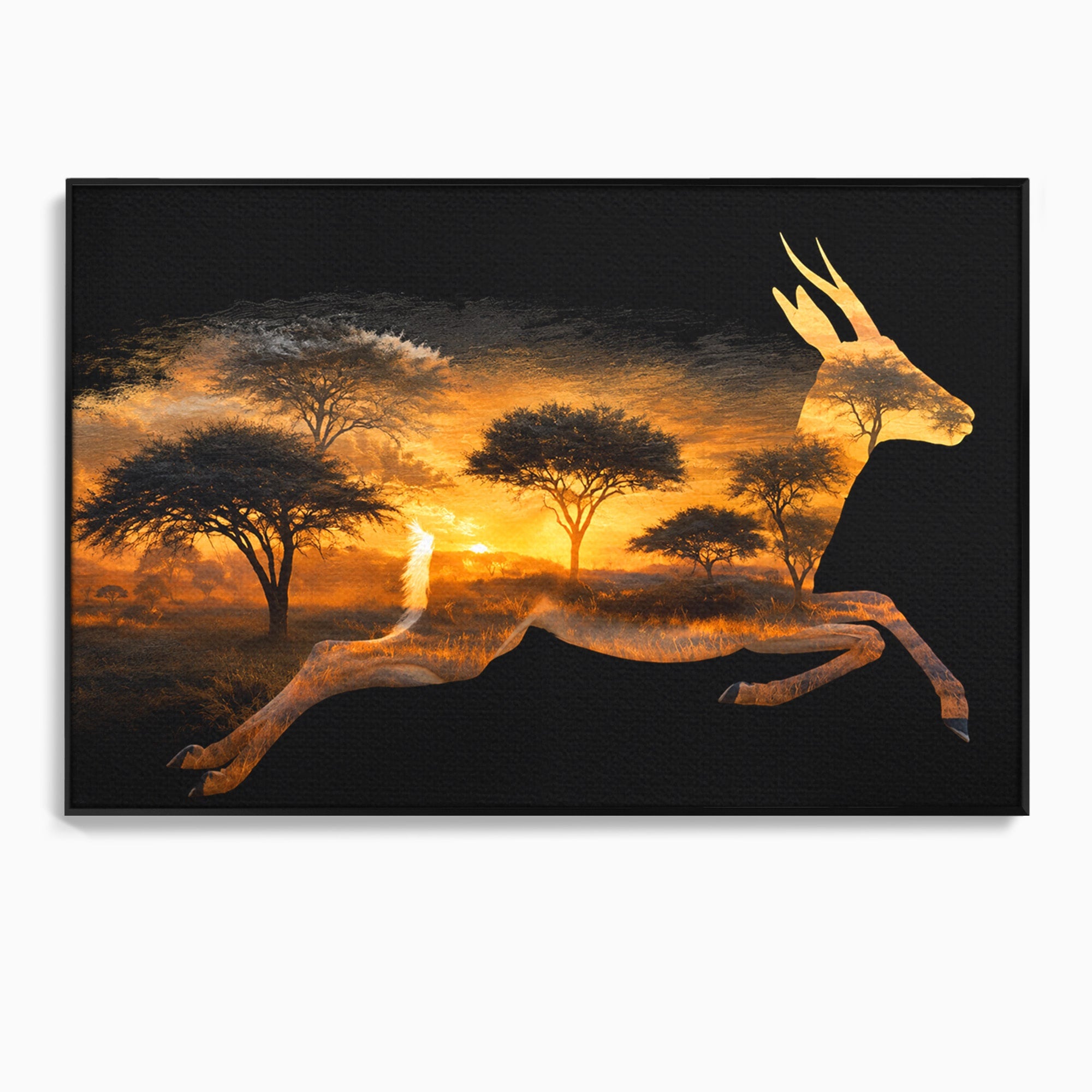 Tablou Canvas Premium LuxCanva® M1644, Antilopa In Apus African, Antilopa, Apus, Safari, Natura, Silhouette, Living, Dormitor, Culori Vibrante