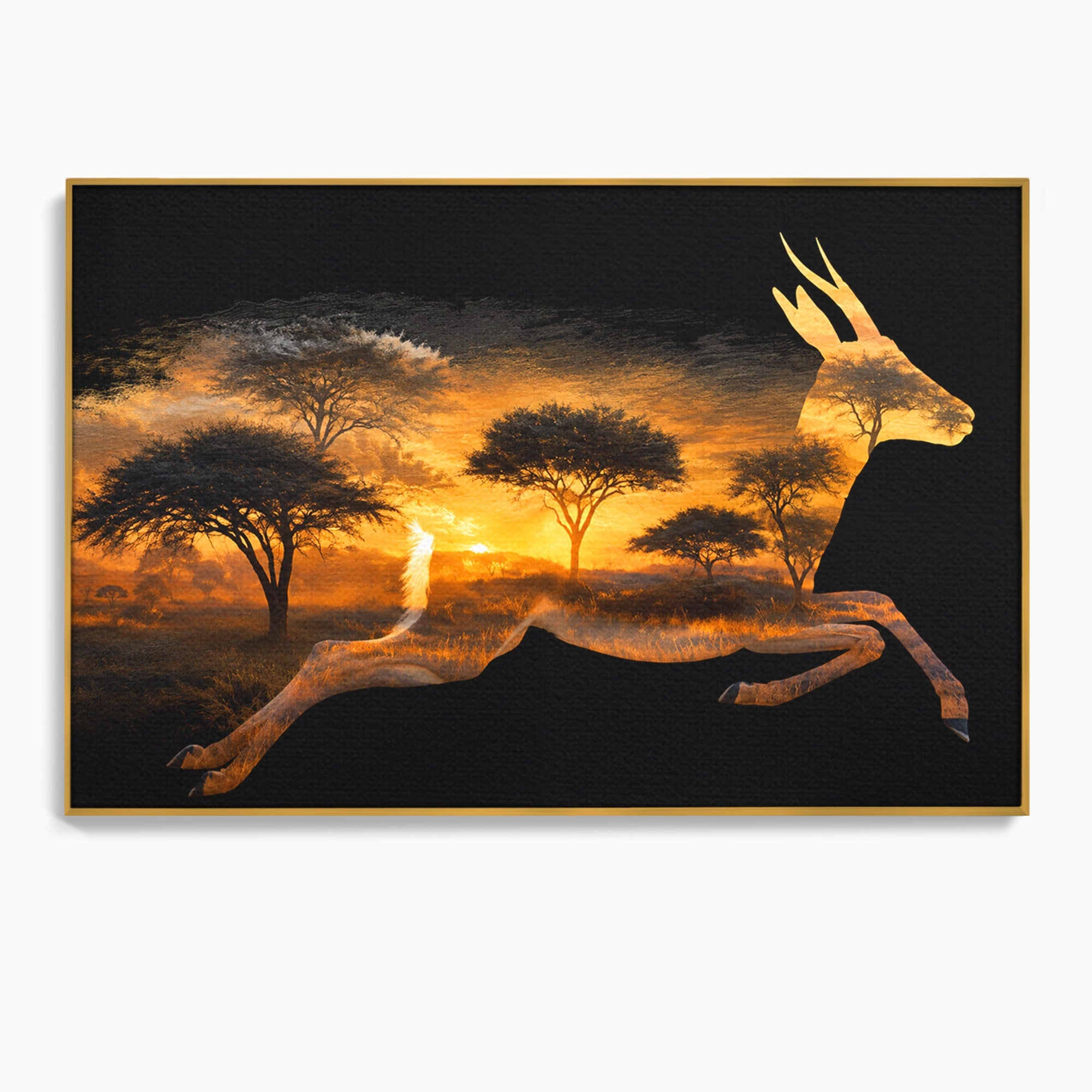 Tablou Canvas Premium LuxCanva® M1644, Antilopa In Apus African, Antilopa, Apus, Safari, Natura, Silhouette, Living, Dormitor, Culori Vibrante