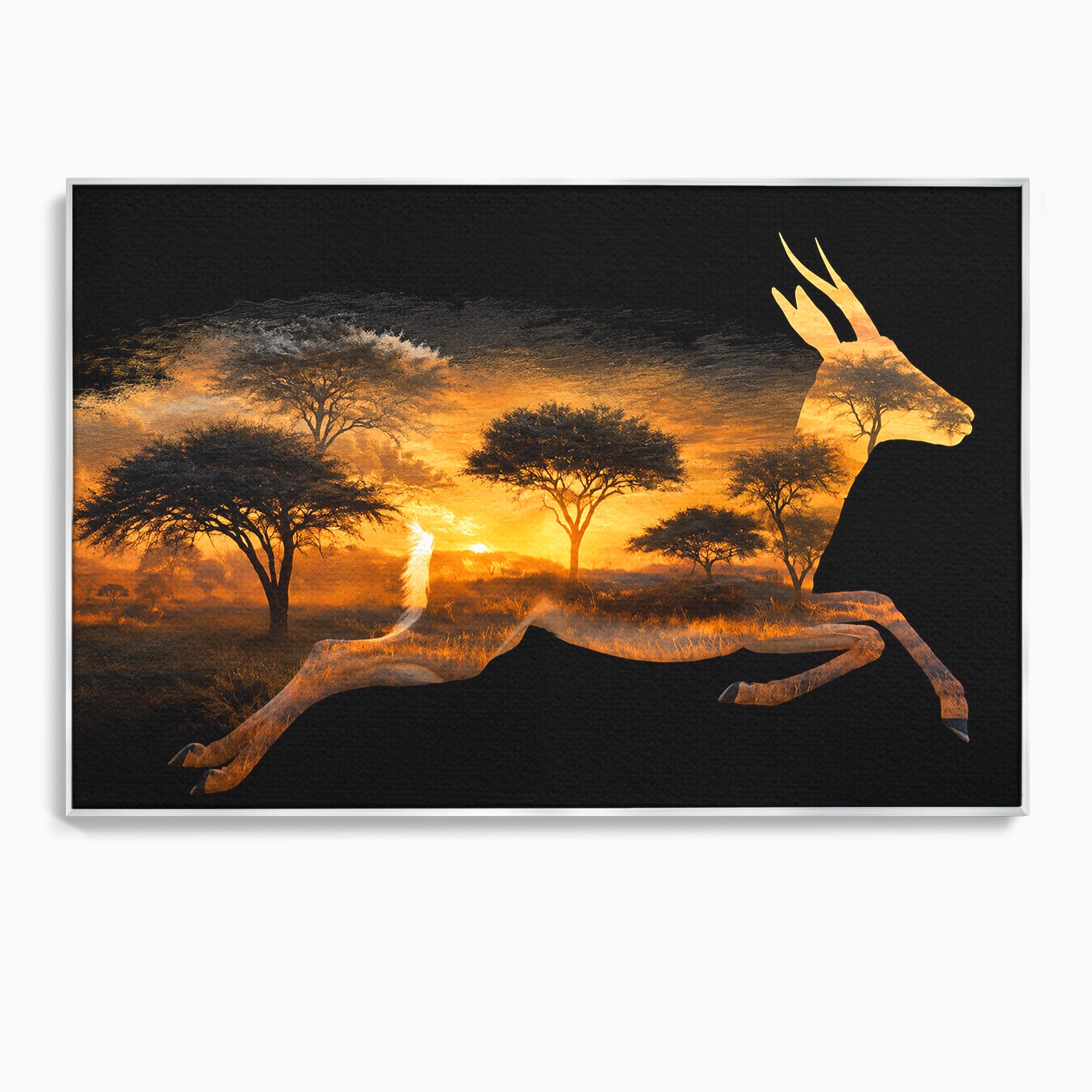 Tablou Canvas Premium LuxCanva® M1644, Antilopa In Apus African, Antilopa, Apus, Safari, Natura, Silhouette, Living, Dormitor, Culori Vibrante