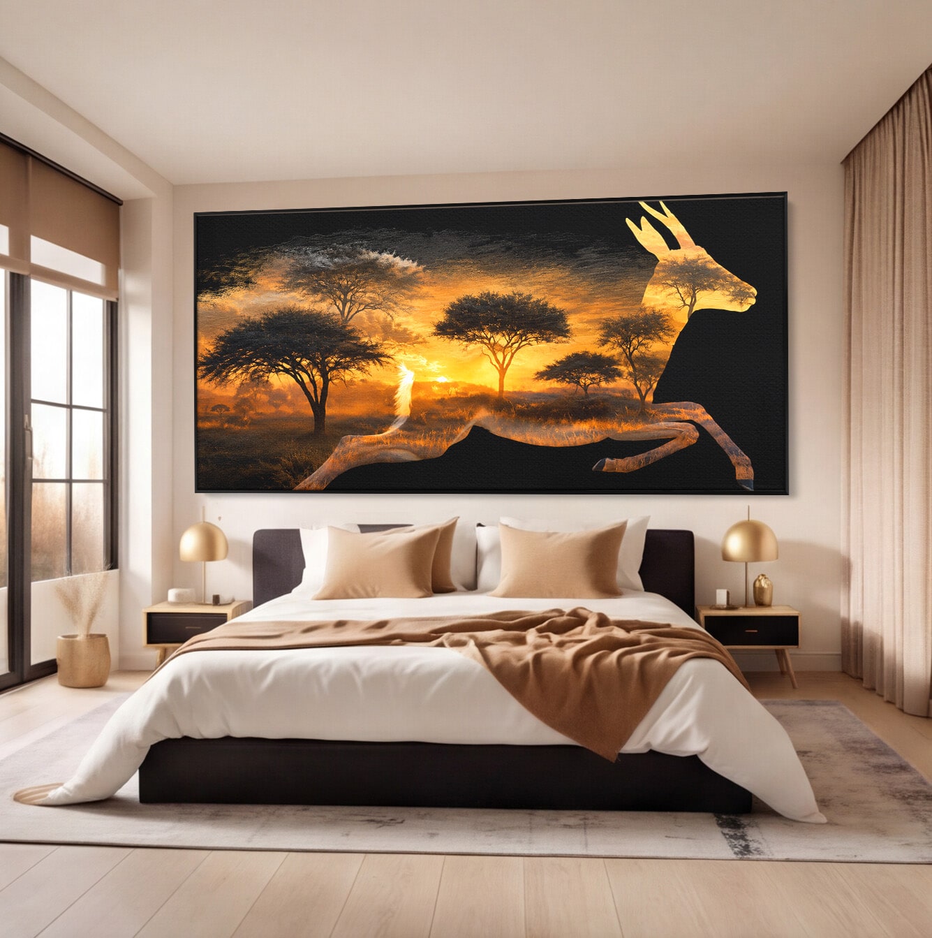 Tablou Canvas Premium LuxCanva® M1644, Antilopa In Apus African, Antilopa, Apus, Safari, Natura, Silhouette, Living, Dormitor, Culori Vibrante