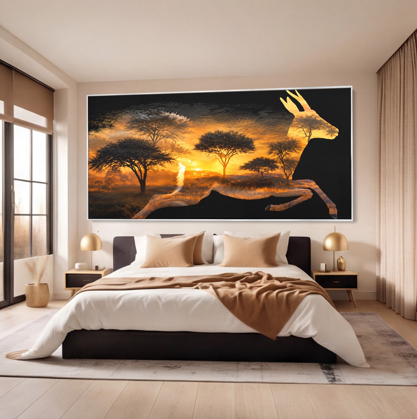 Tablou Canvas Premium LuxCanva® M1644, Antilopa In Apus African, Antilopa, Apus, Safari, Natura, Silhouette, Living, Dormitor, Culori Vibrante
