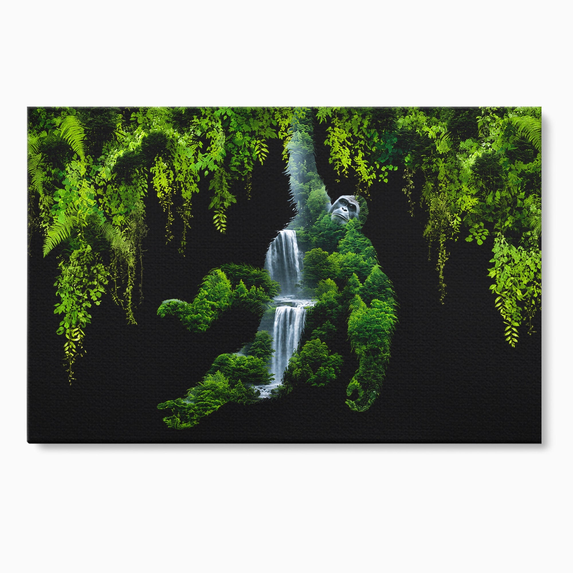 Tablou Canvas Premium LuxCanva® M1646, Gorila Din Jungla, Gorila, Jungla, Cascada, Natura, Living, Culori Vibrante