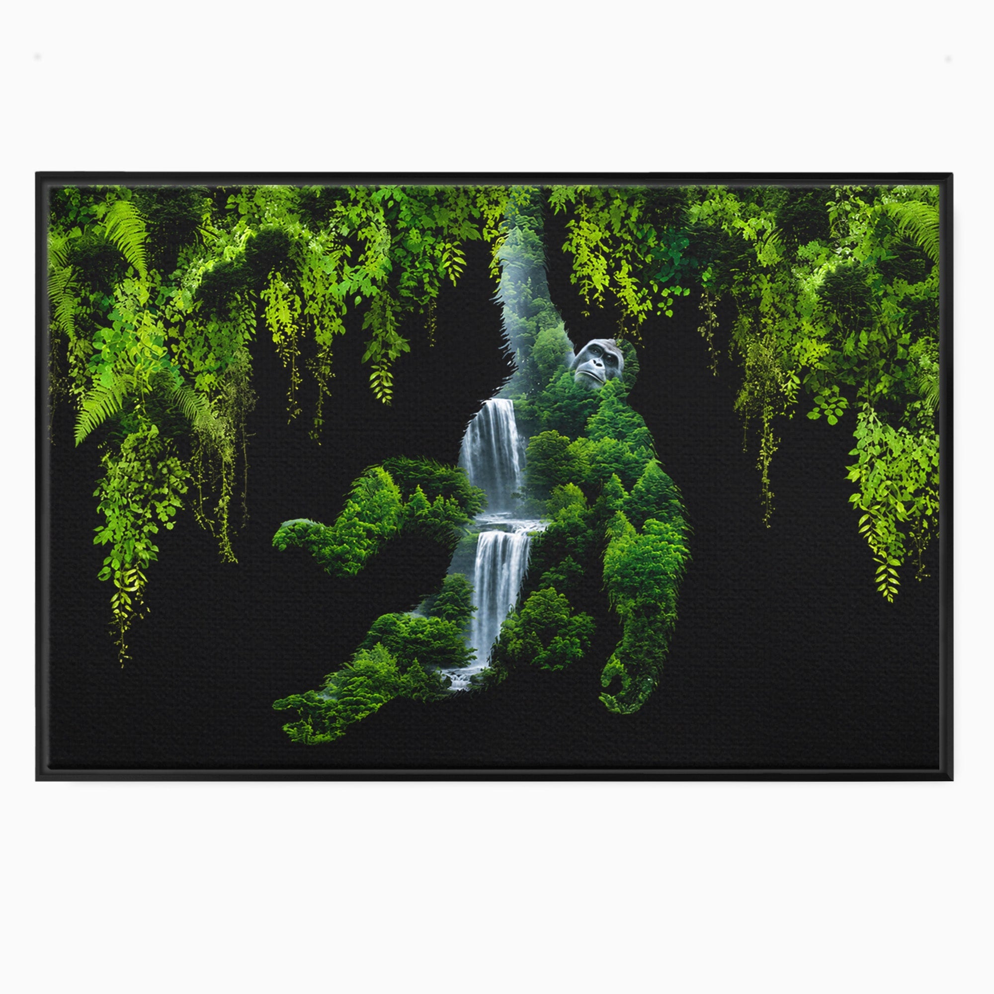 Tablou Canvas Premium LuxCanva® M1646, Gorila Din Jungla, Gorila, Jungla, Cascada, Natura, Living, Culori Vibrante