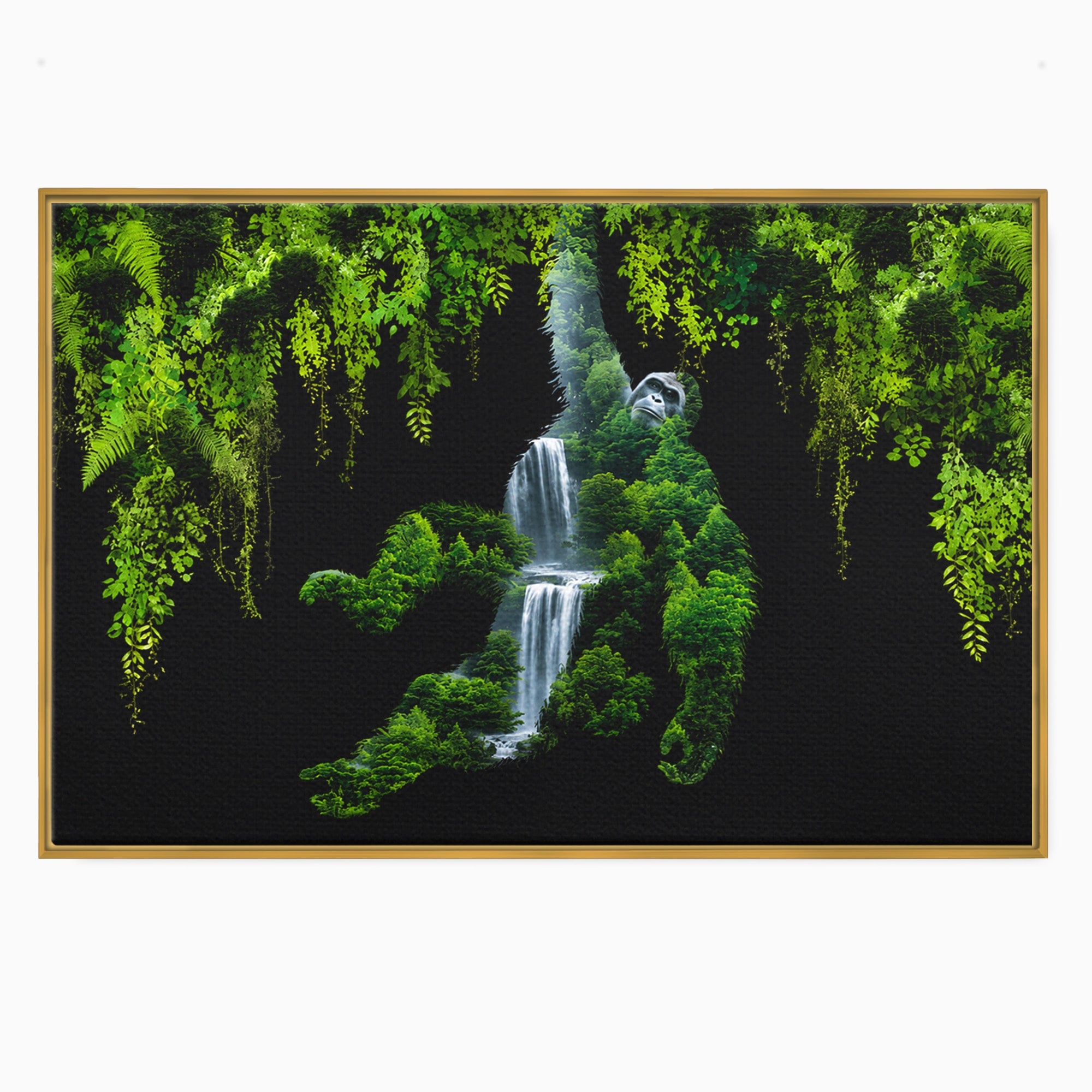 Tablou Canvas Premium LuxCanva® M1646, Gorila Din Jungla, Gorila, Jungla, Cascada, Natura, Living, Culori Vibrante