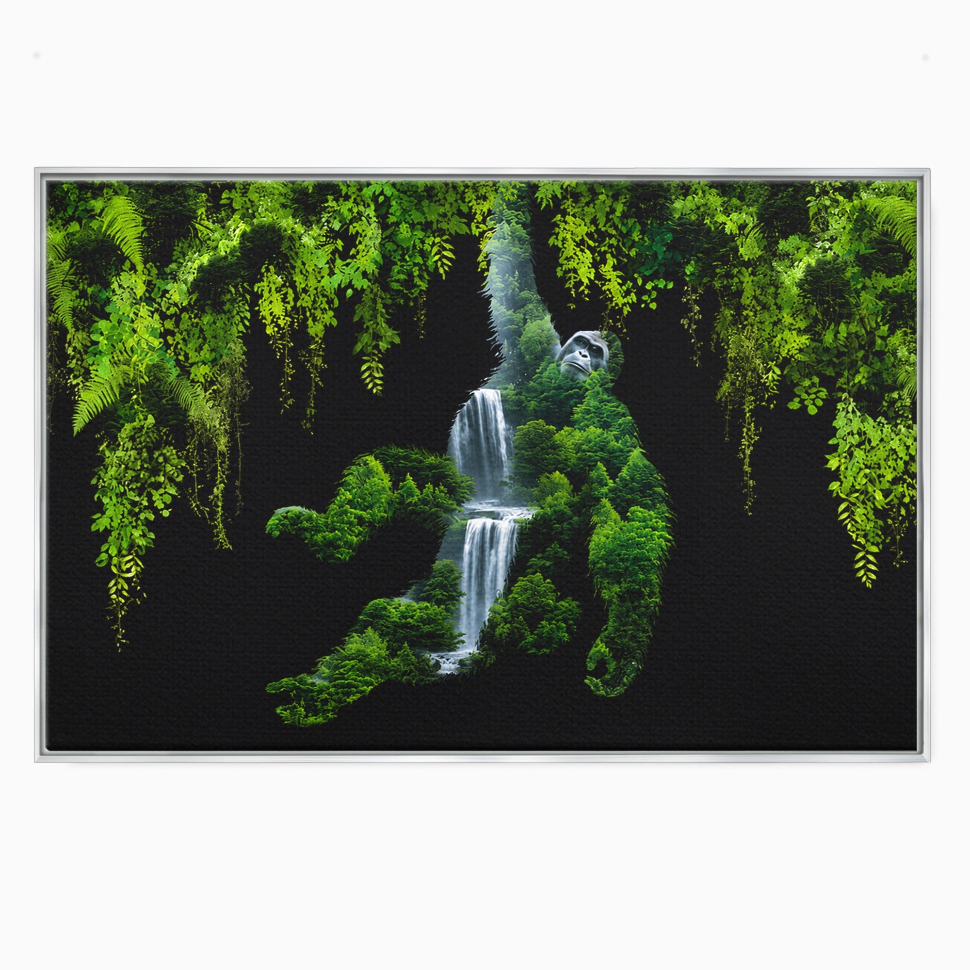 Tablou Canvas Premium LuxCanva® M1646, Gorila Din Jungla, Gorila, Jungla, Cascada, Natura, Living, Culori Vibrante