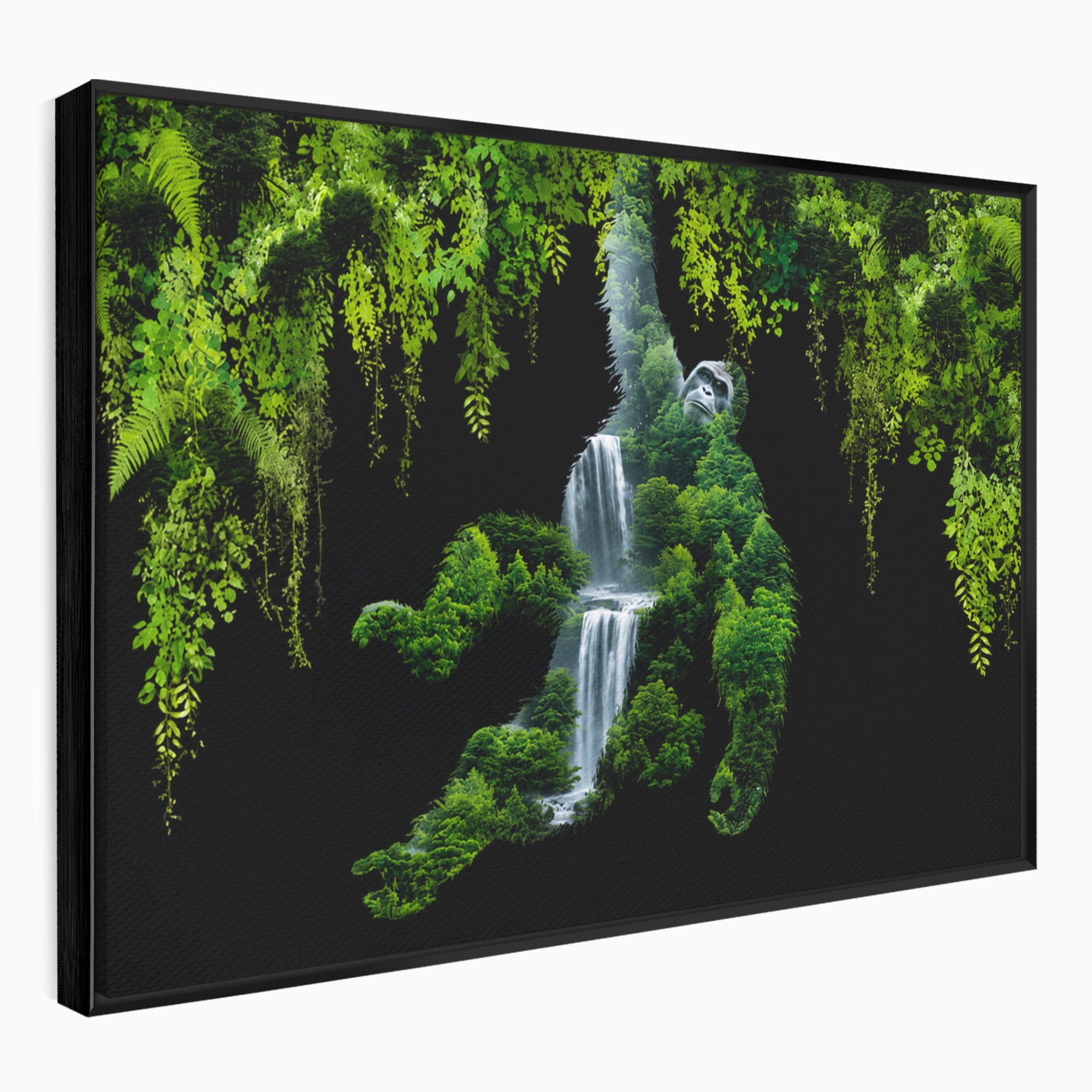 Tablou Canvas Premium LuxCanva® M1646, Gorila Din Jungla, Gorila, Jungla, Cascada, Natura, Living, Culori Vibrante